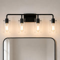 Jandcase 26 in. 4-Light Matte Black Glass Bathroom Vanity Light Fixture KD Structure E26 ETL Certified
