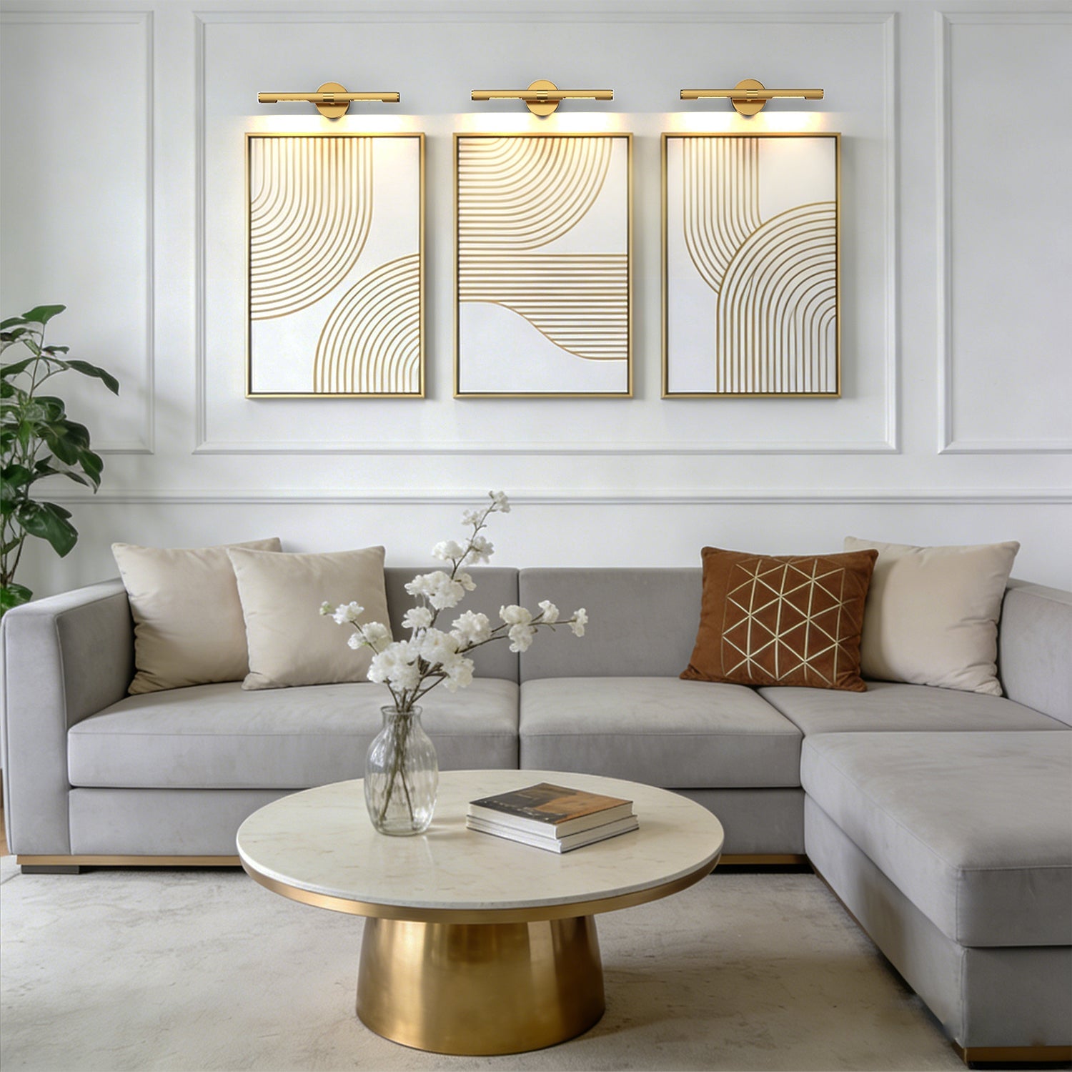 Jandcase 18.5 in. 2-Light Brass LED Wall Sconce with 3-Watt 2700K LED Bulbs for Entryway, Libraries E12 Bulbs Included