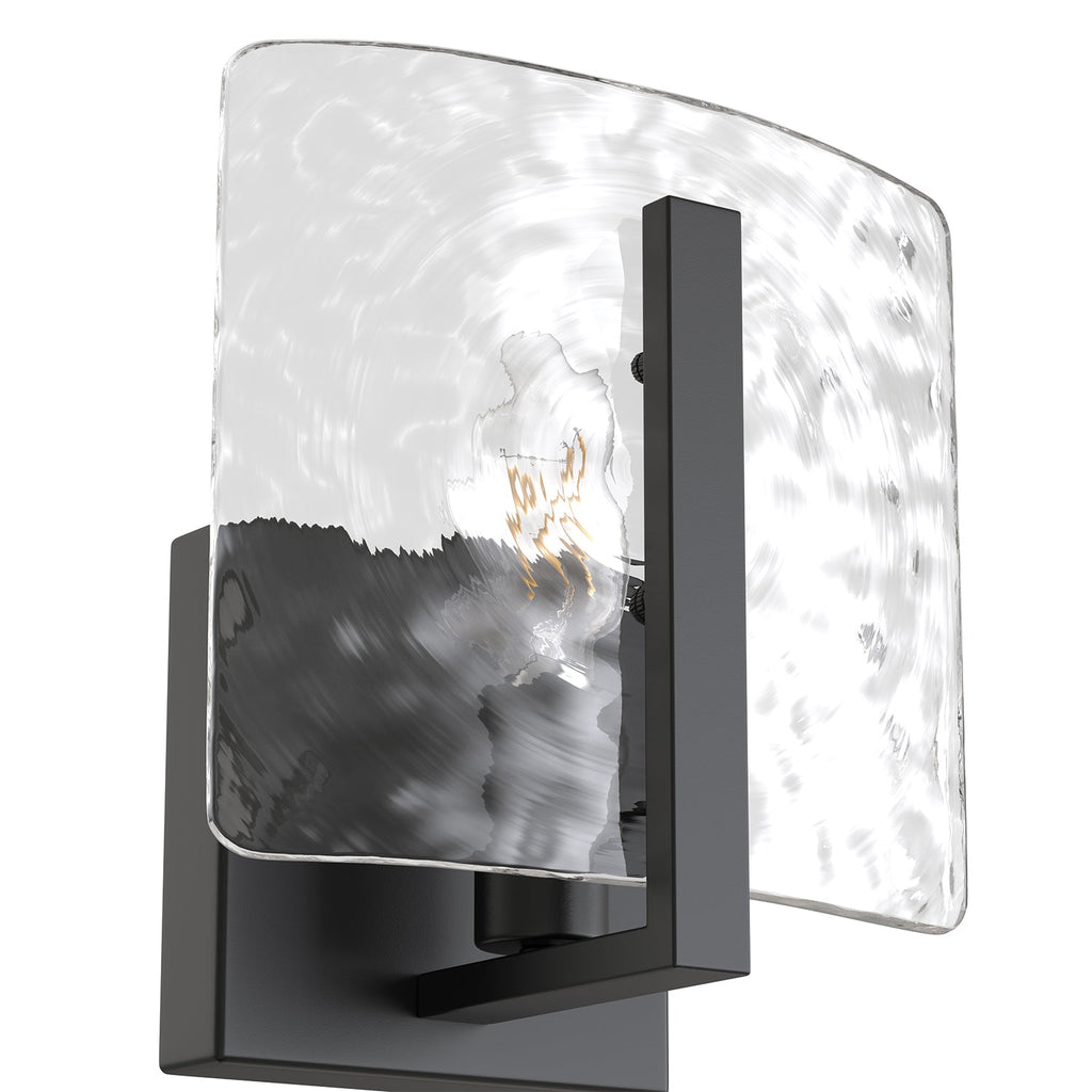 Jandcase 2-Pack 6.3 in. 1-Light Matte Black Traditional Indoor Wall Sconce with Water Ripple Glass Shade, E12 Base for Bedroom