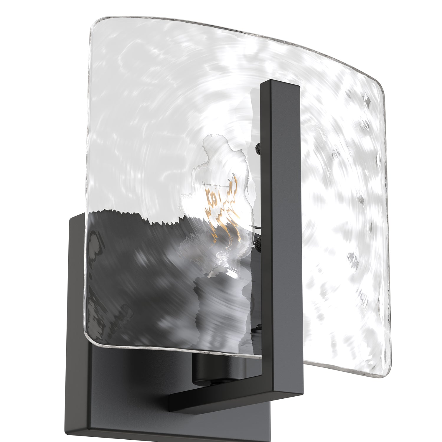 Jandcase 2-Pack 6.3 in. 1-Light Matte Black Traditional Indoor Wall Sconce with Water Ripple Glass Shade, E12 Base for Bedroom