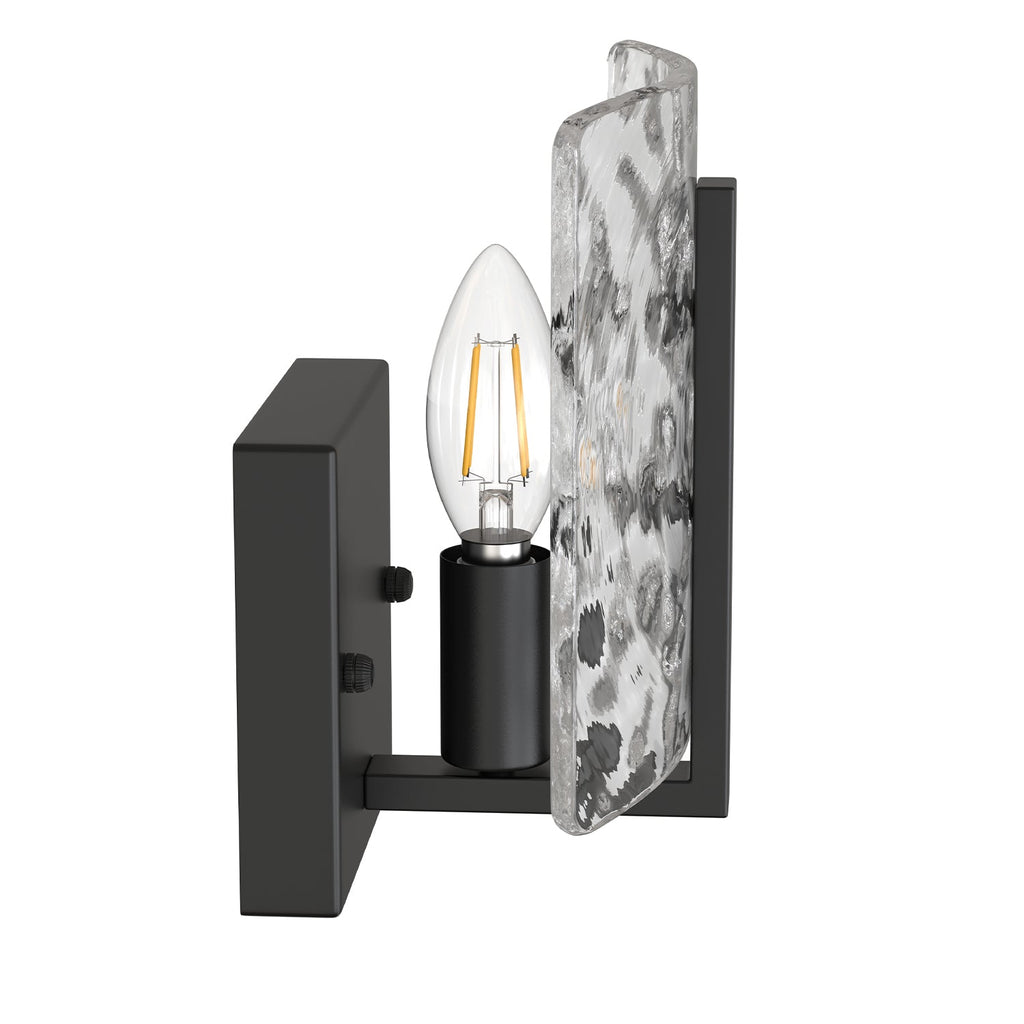 Jandcase 2-Pack 6.3 in. 1-Light Matte Black Traditional Indoor Wall Sconce with Water Ripple Glass Shade, E12 Base for Bedroom