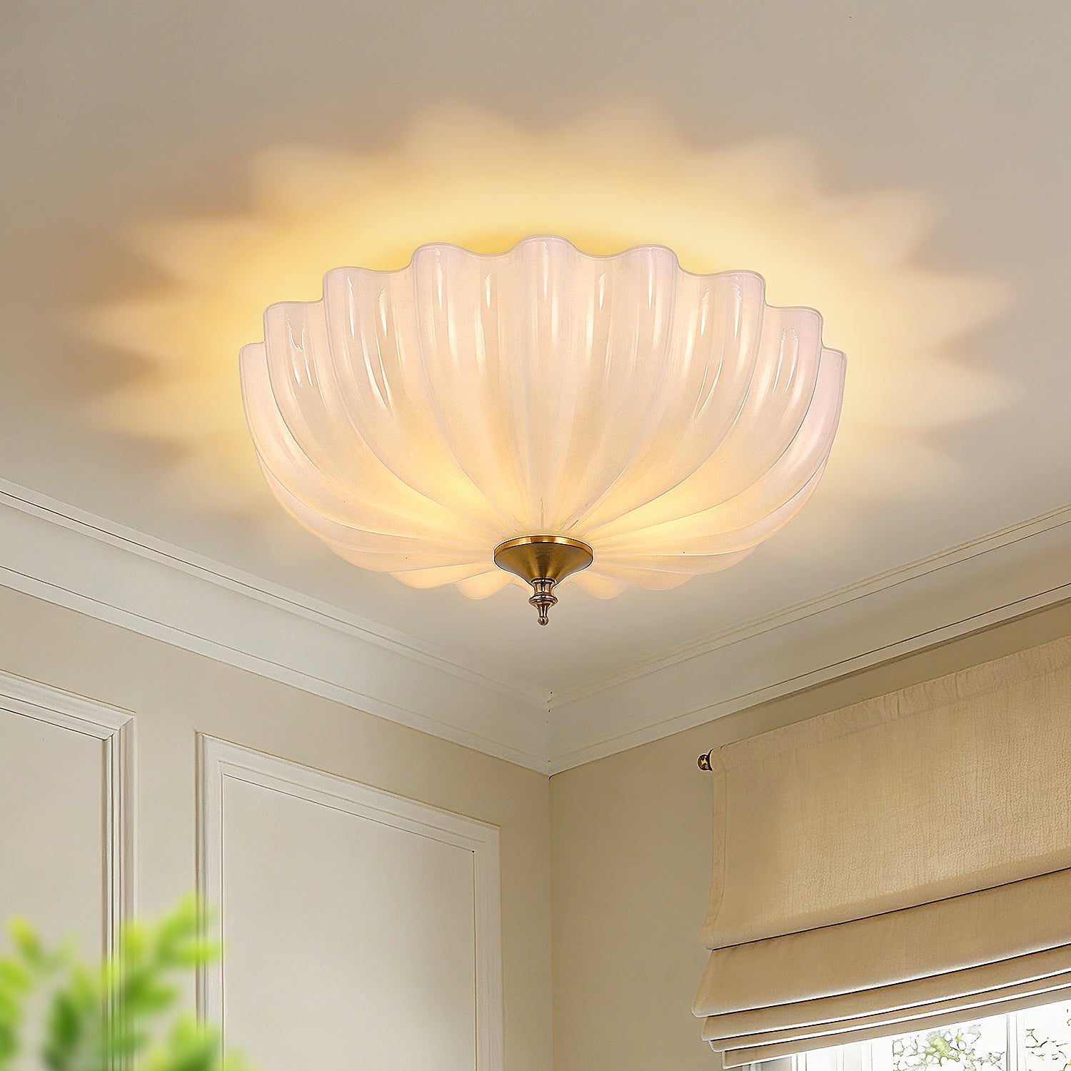Jandcase 15.4 in. Modern 3-Light Bowl Polished Brass Flush Mount Ceiling Light with Round White Glass Shade E26 for Bedroom,Foyer