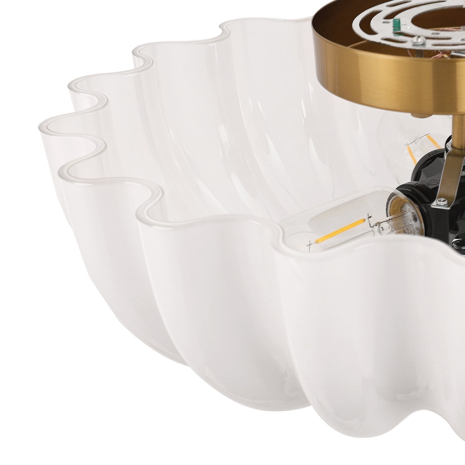 Jandcase 15.4 in. Modern 3-Light Bowl Polished Brass Flush Mount Ceiling Light with Round White Glass Shade E26 for Bedroom,Foyer