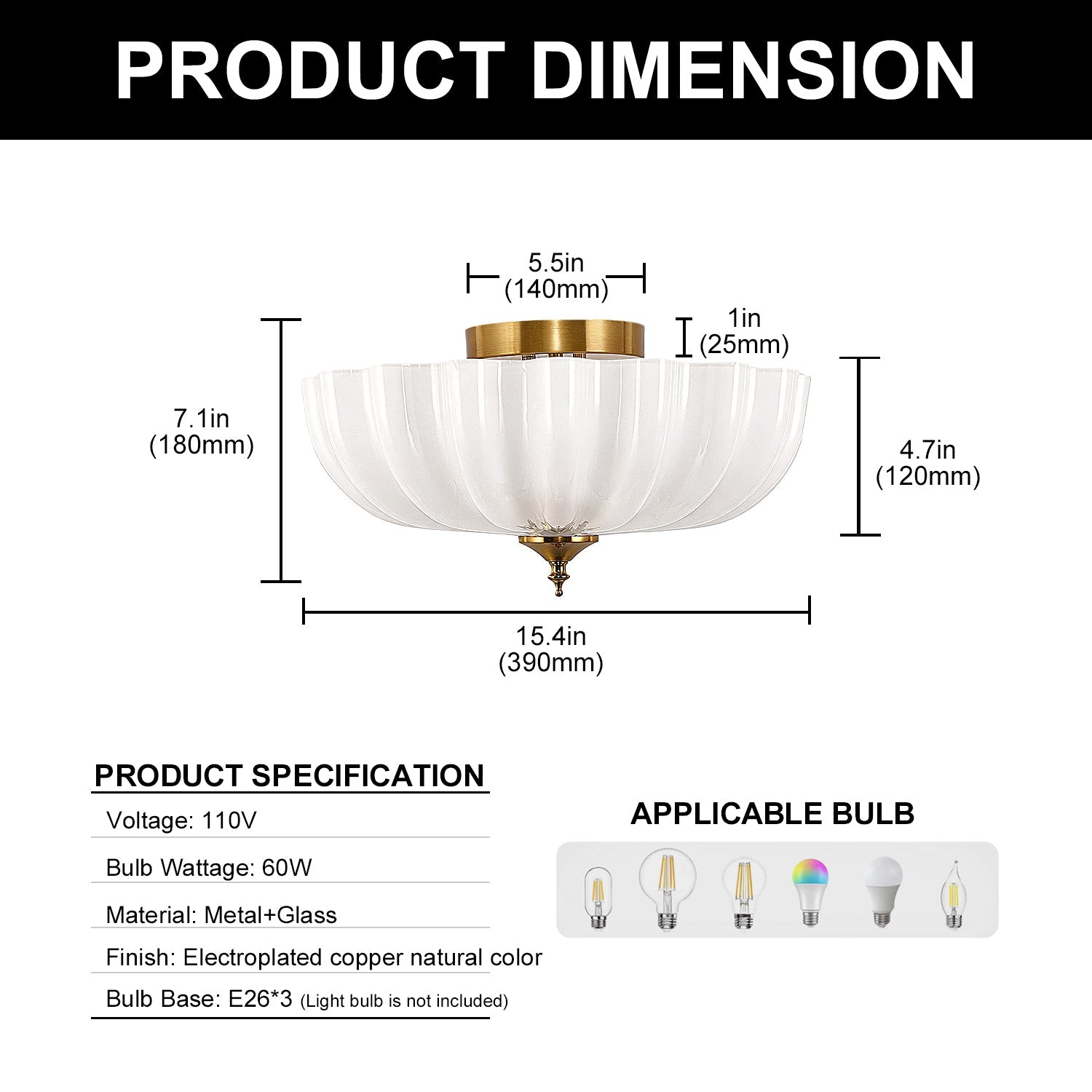 Jandcase 15.4 in. Modern 3-Light Bowl Polished Brass Flush Mount Ceiling Light with Round White Glass Shade E26 for Bedroom,Foyer