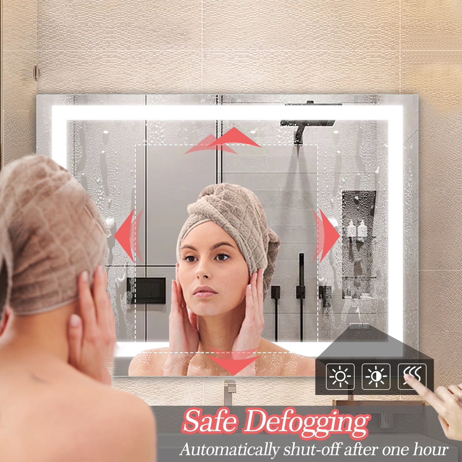 Jandcase 48" x 36" LED Bathroom Mirror Vanity Light with Anti-Fog, Touch Sensor, Dimmable & Color Changing Light ?????¡ì??C Frameless Modern Vanity Wall Mirror
