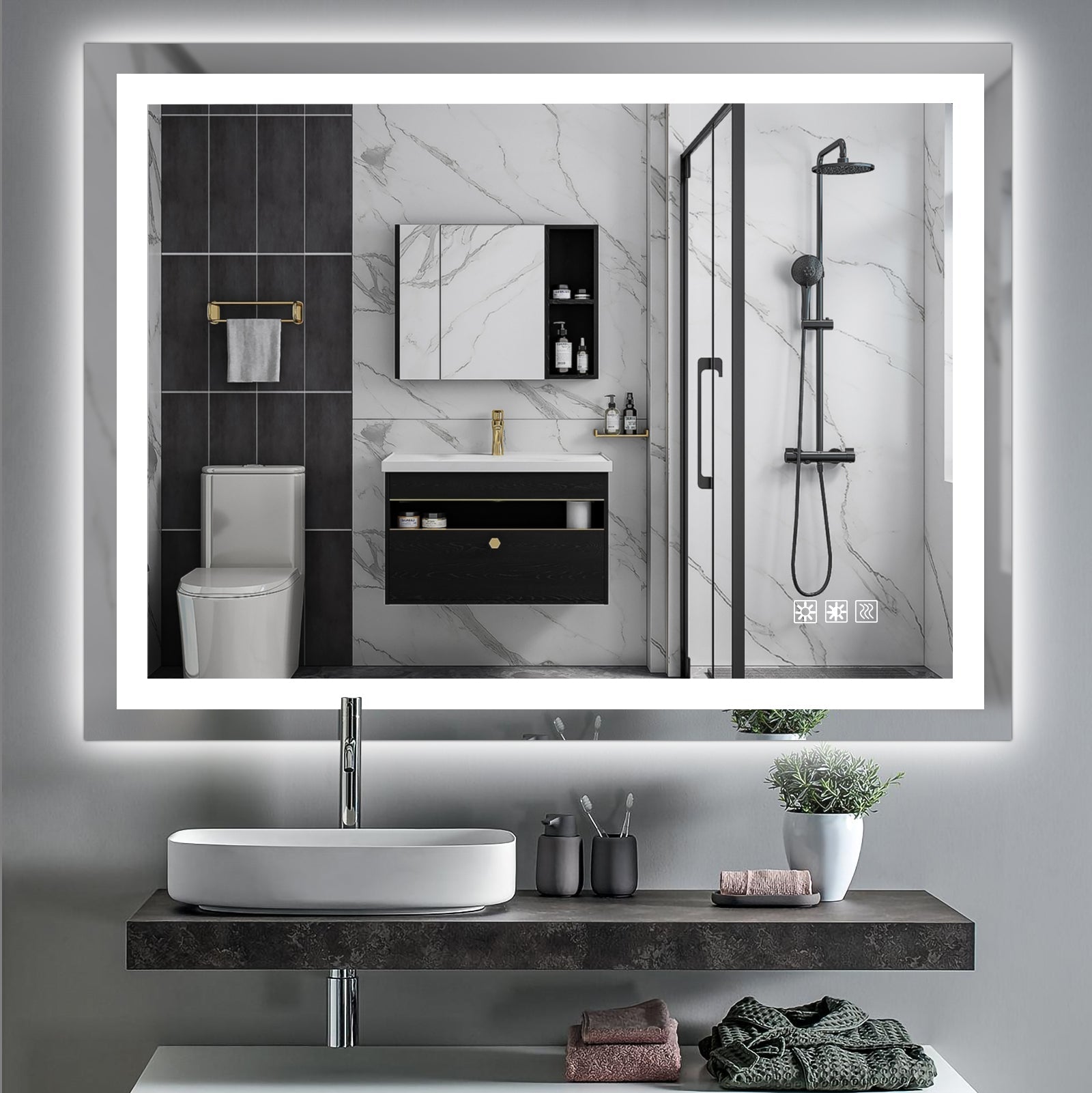 Jandcase 48" x 36" LED Bathroom Mirror Vanity Light with Anti-Fog, Touch Sensor, Dimmable & Color Changing Light ?????¡ì??C Frameless Modern Vanity Wall Mirror