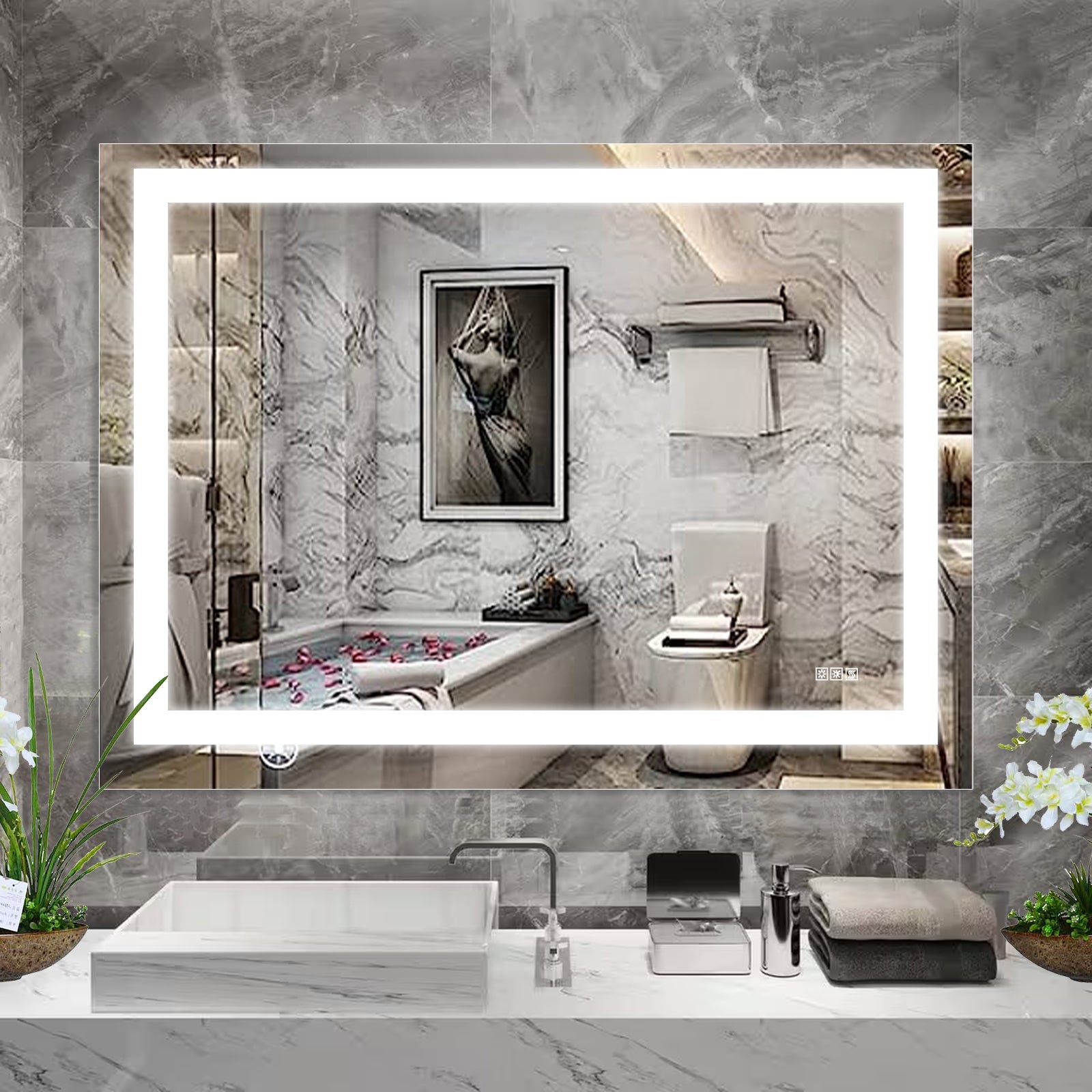 Jandcase 48" x 36" LED Bathroom Mirror Vanity Light with Anti-Fog, Touch Sensor, Dimmable & Color Changing Light ?????¡ì??C Frameless Modern Vanity Wall Mirror