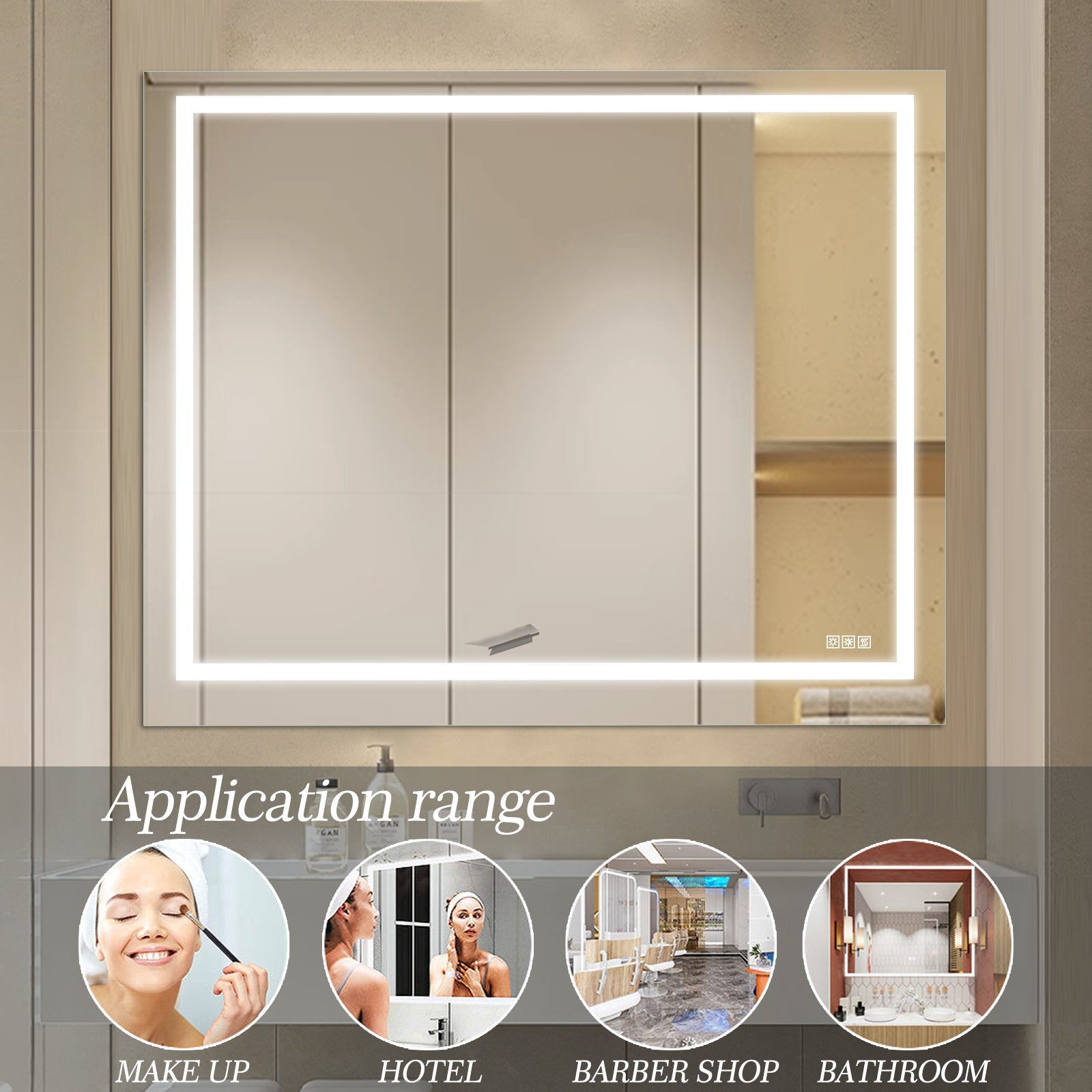 Jandcase 48" x 36" LED Bathroom Mirror Vanity Light with Anti-Fog, Touch Sensor, Dimmable & Color Changing Light ?????¡ì??C Frameless Modern Vanity Wall Mirror