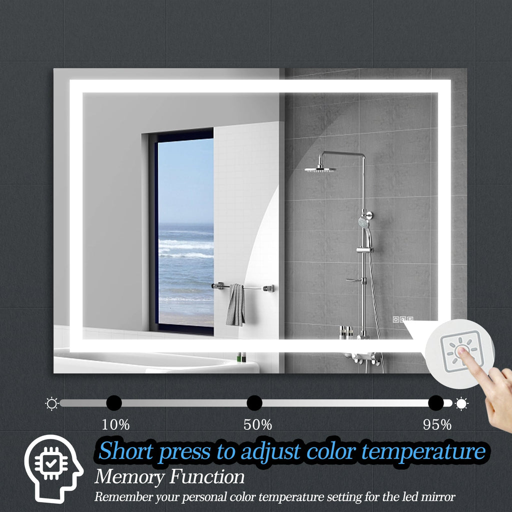 Jandcase 48" x 36" LED Bathroom Mirror Vanity Light with Anti-Fog, Touch Sensor, Dimmable & Color Changing Light ?????¡ì??C Frameless Modern Vanity Wall Mirror