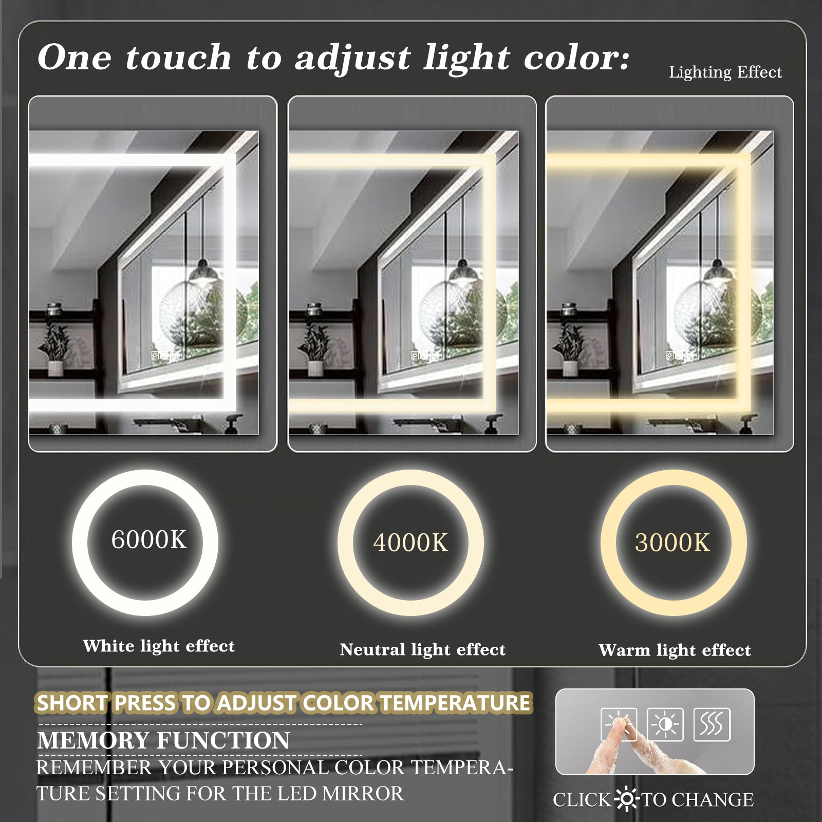 Jandcase 72" x 36" LED Bathroom Mirror with Anti-Fog, Dimmable & Color Changing Light ?????¡ì??C Modern Frameless Vanity Wall Mirror