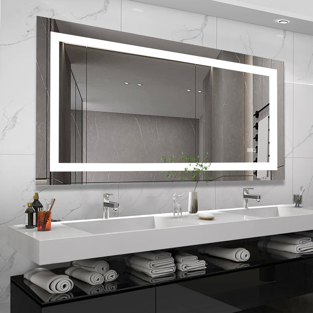 Jandcase 72" x 36" LED Bathroom Mirror with Anti-Fog, Dimmable & Color Changing Light ?????¡ì??C Modern Frameless Vanity Wall Mirror