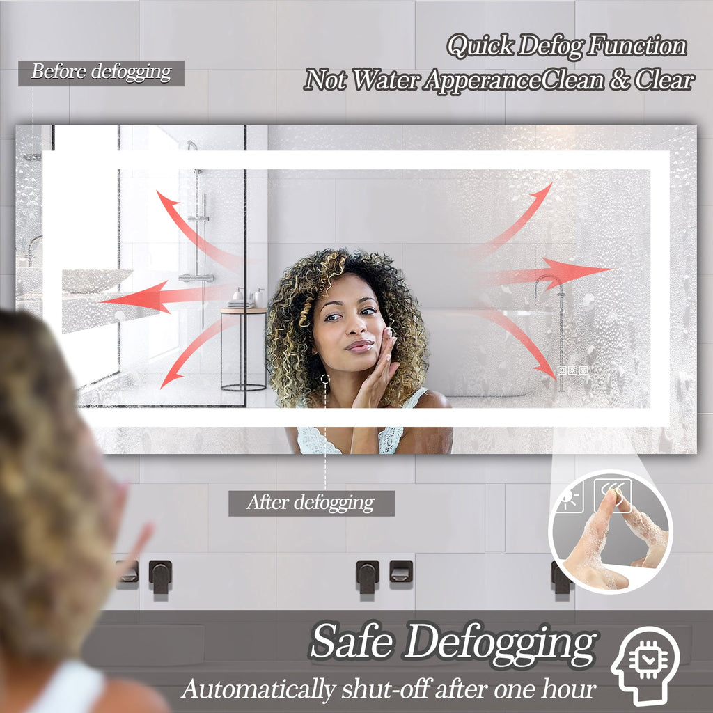 Jandcase 72" x 36" LED Bathroom Mirror with Anti-Fog, Dimmable & Color Changing Light ?????¡ì??C Modern Frameless Vanity Wall Mirror