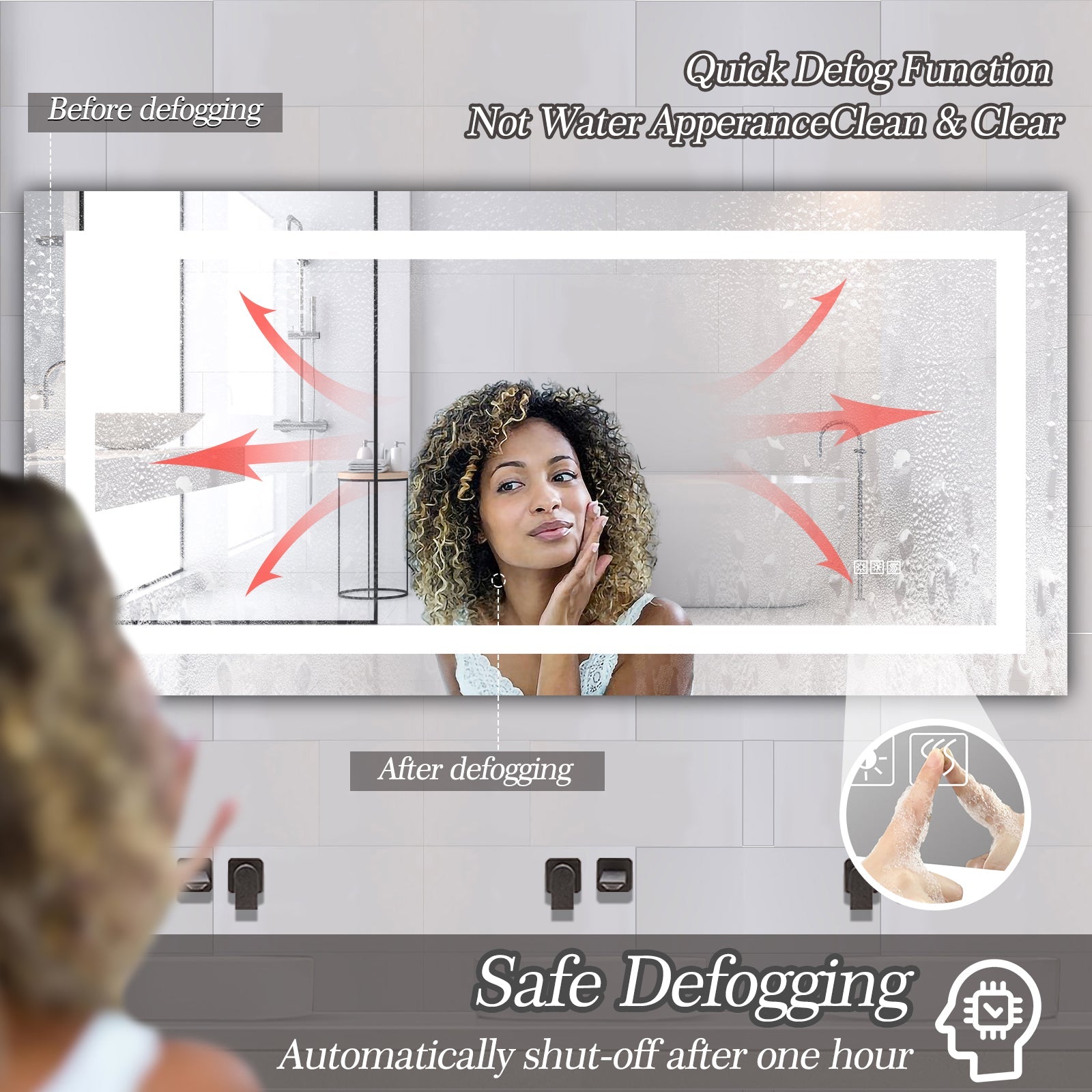 Jandcase 72" x 36" LED Bathroom Mirror with Anti-Fog, Dimmable & Color Changing Light ?????¡ì??C Modern Frameless Vanity Wall Mirror