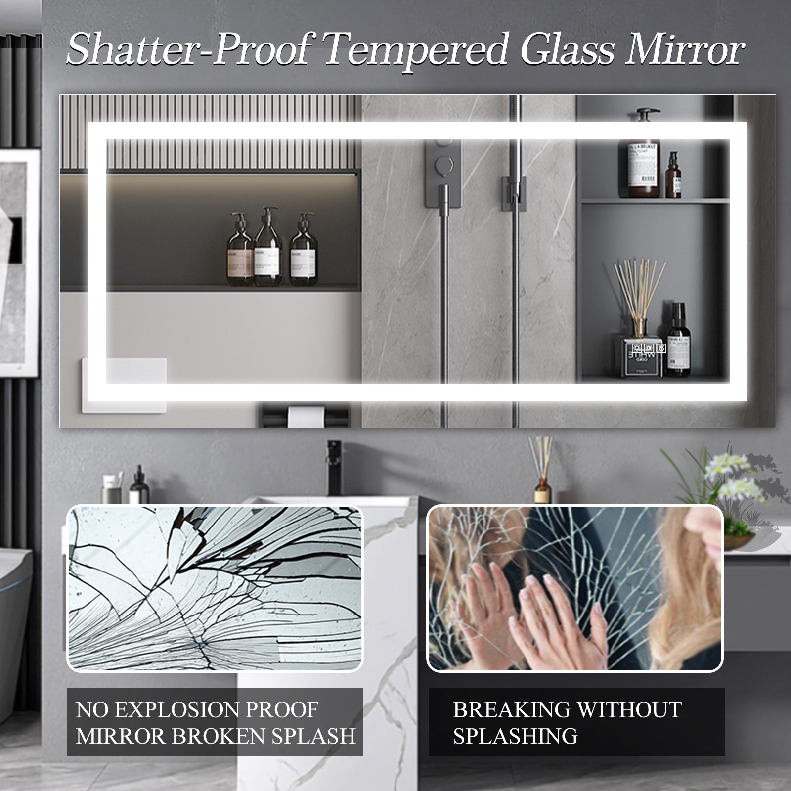 Jandcase 72" x 36" LED Bathroom Mirror with Anti-Fog, Dimmable & Color Changing Light ?????¡ì??C Modern Frameless Vanity Wall Mirror