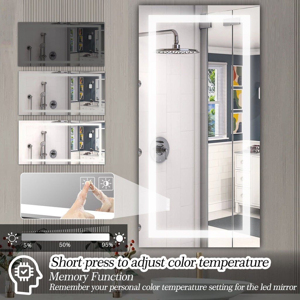 Jandcase 72" x 36" LED Bathroom Mirror with Anti-Fog, Dimmable & Color Changing Light ?????¡ì??C Modern Frameless Vanity Wall Mirror