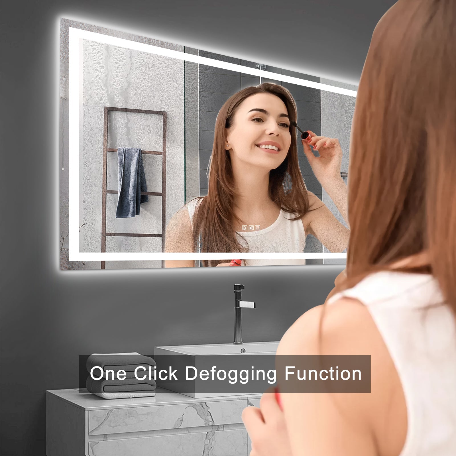 Jandcase 72" x 36" LED Bathroom Mirror with Anti-Fog, Dimmable & Color Changing Light ?????¡ì??C Modern Frameless Vanity Wall Mirror