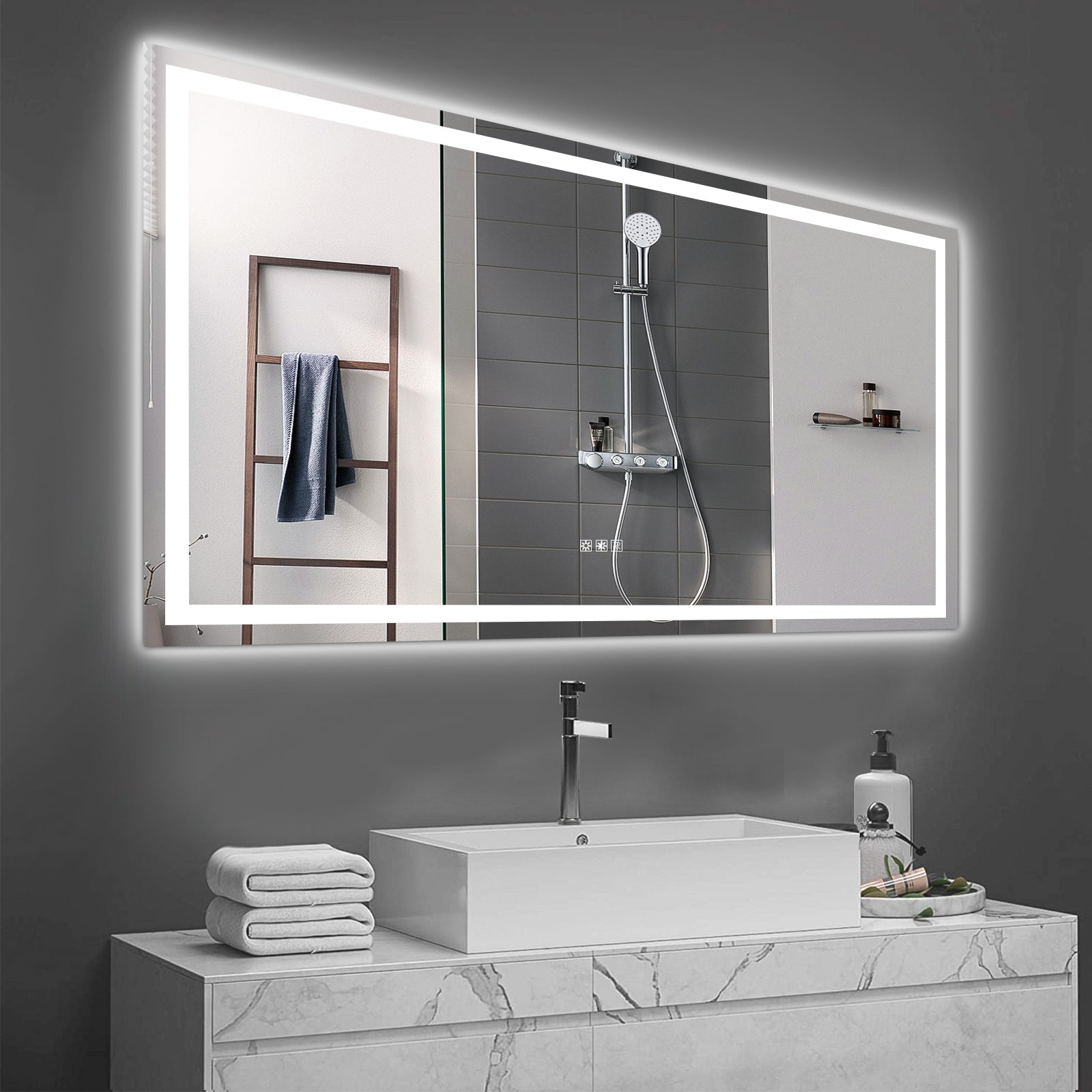 Jandcase 72" x 36" LED Bathroom Mirror with Anti-Fog, Dimmable & Color Changing Light ?????¡ì??C Modern Frameless Vanity Wall Mirror
