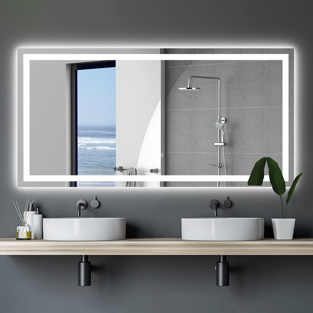 Jandcase 72" x 36" LED Bathroom Mirror with Anti-Fog, Dimmable & Color Changing Light ?????¡ì??C Modern Frameless Vanity Wall Mirror