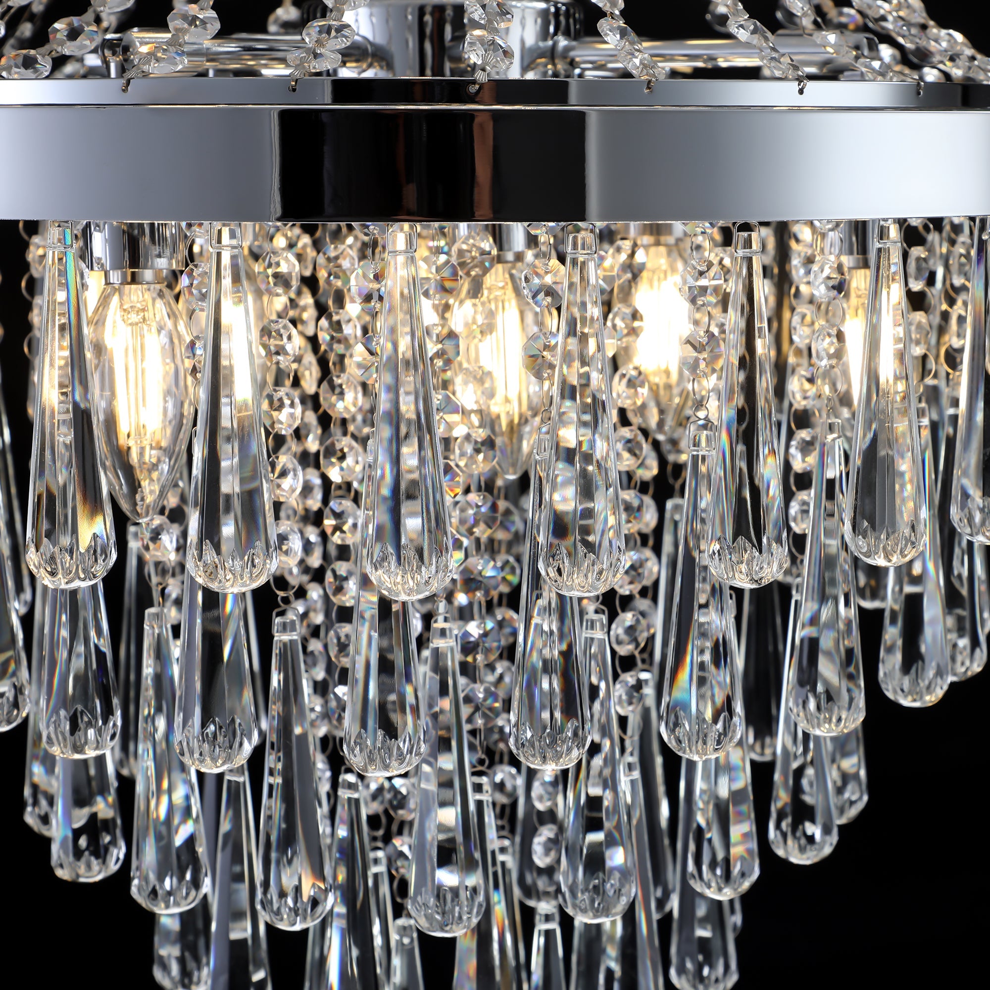 Jandcase 20in. Chrome Crystal Chandelier 11-Light E12 Modern Luxury Ceiling Light for Living Room Dining Room Staircase Adjustable Height