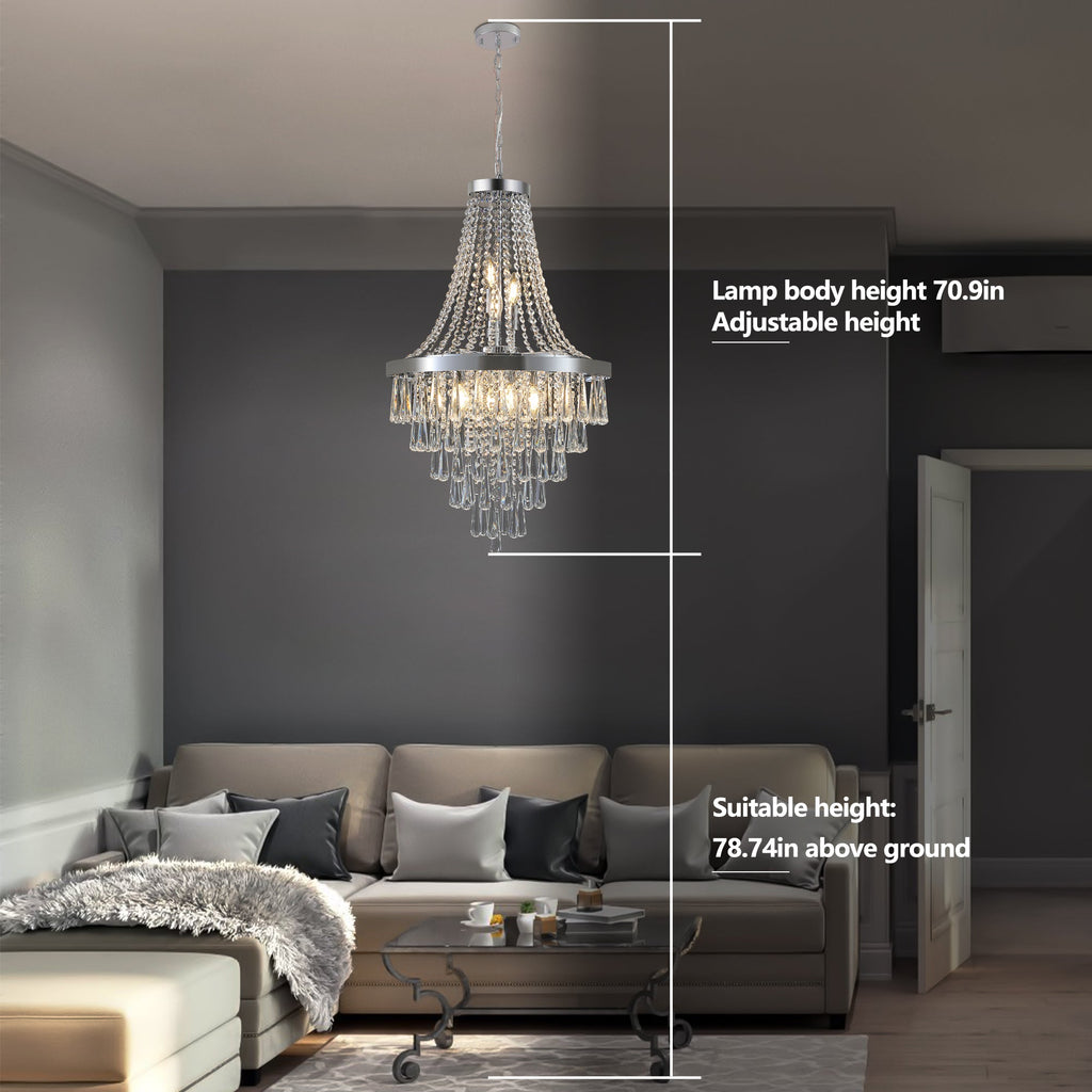 Jandcase 20in. Chrome Crystal Chandelier 11-Light E12 Modern Luxury Ceiling Light for Living Room Dining Room Staircase Adjustable Height