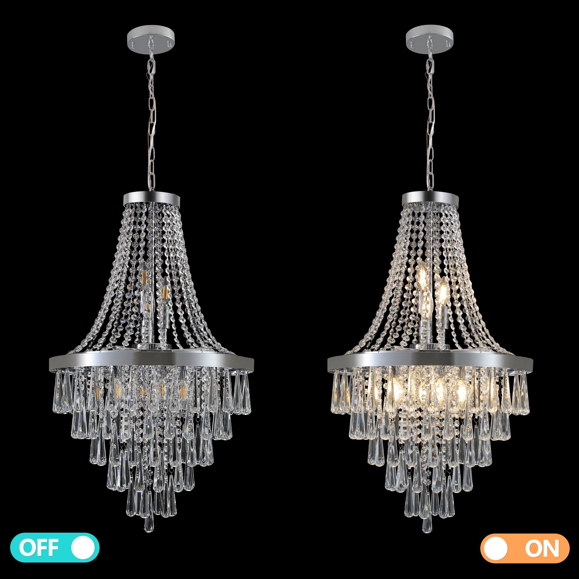 Jandcase 20in. Chrome Crystal Chandelier 11-Light E12 Modern Luxury Ceiling Light for Living Room Dining Room Staircase Adjustable Height