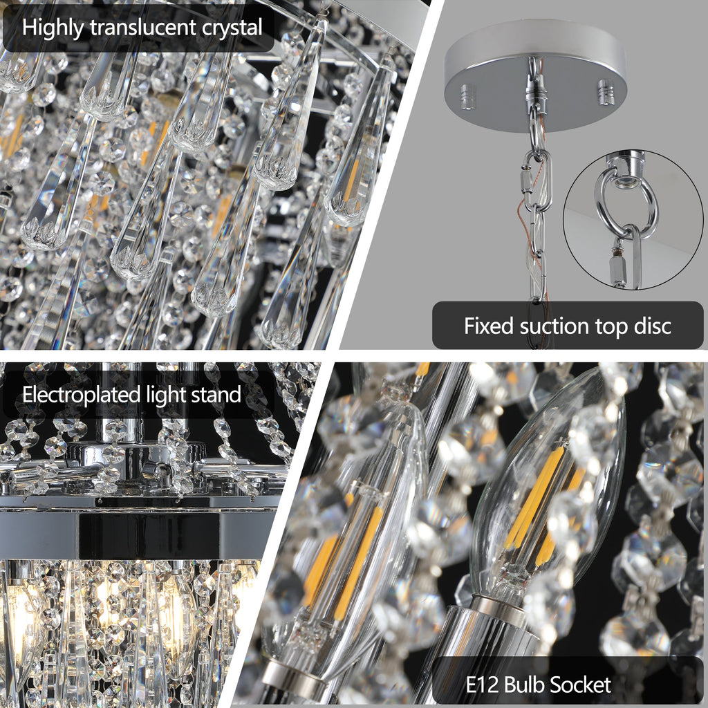 Jandcase 20in. Chrome Crystal Chandelier 11-Light E12 Modern Luxury Ceiling Light for Living Room Dining Room Staircase Adjustable Height