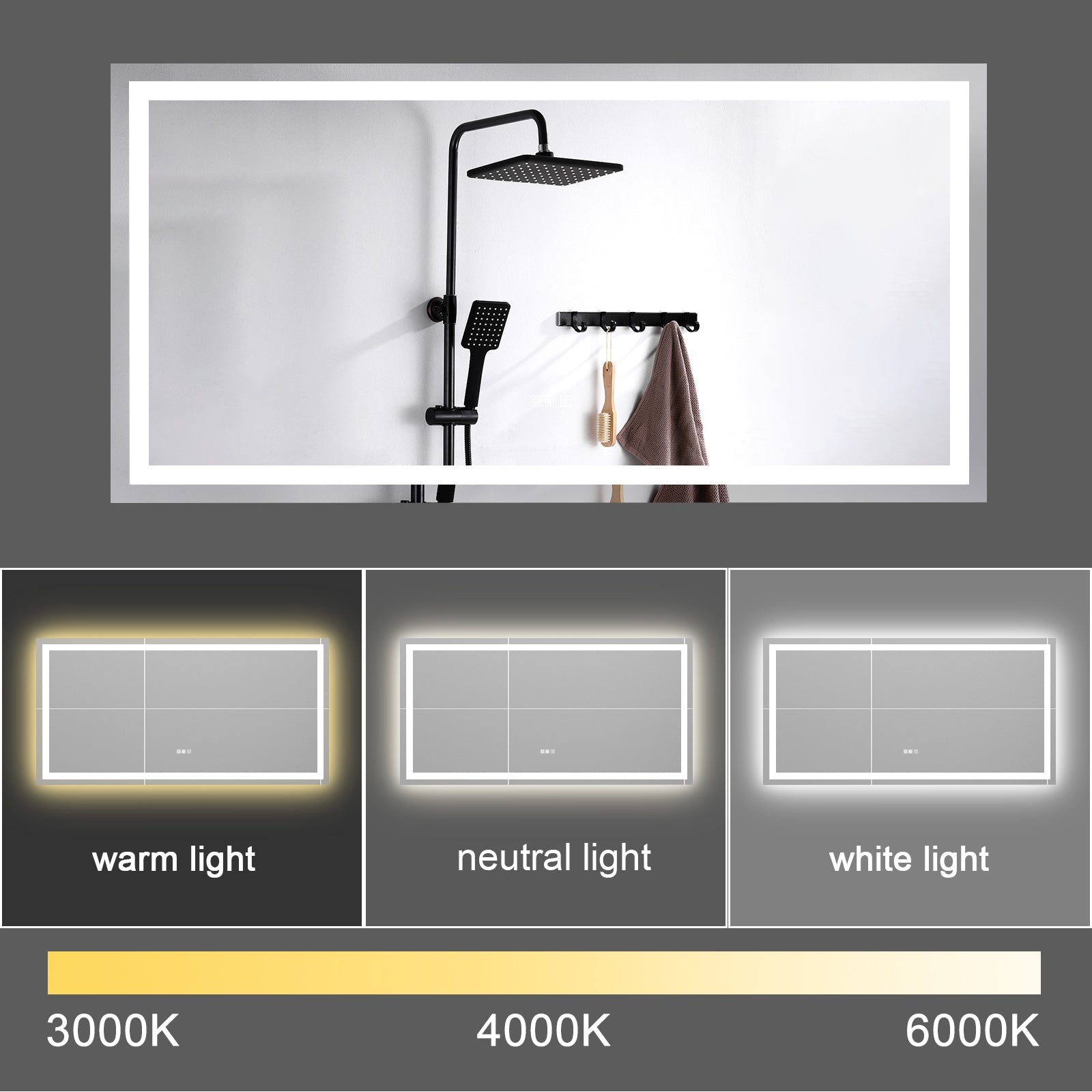 JandcaseLED .LED Bathroom Mirror Anti-Fog Dimmable Vanity Light Modern Wall-Mount