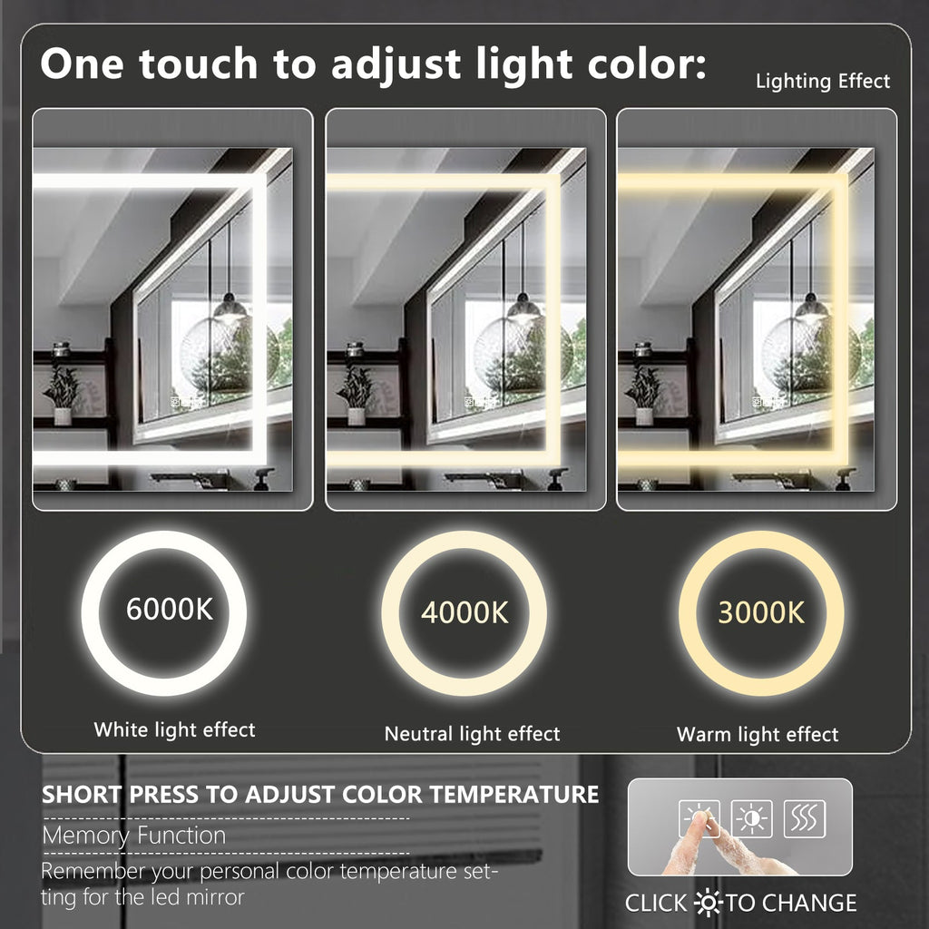 JandcaseLED .LED Bathroom Mirror Anti-Fog Dimmable Vanity Light Modern Wall-Mount