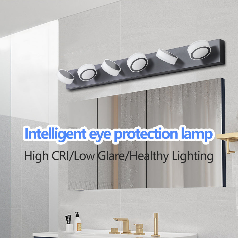 Jandcase 45in. Modern 6-Light LED Vanity Wall Light Black with Acrylic Shades Dimmable Bathroom Fixture