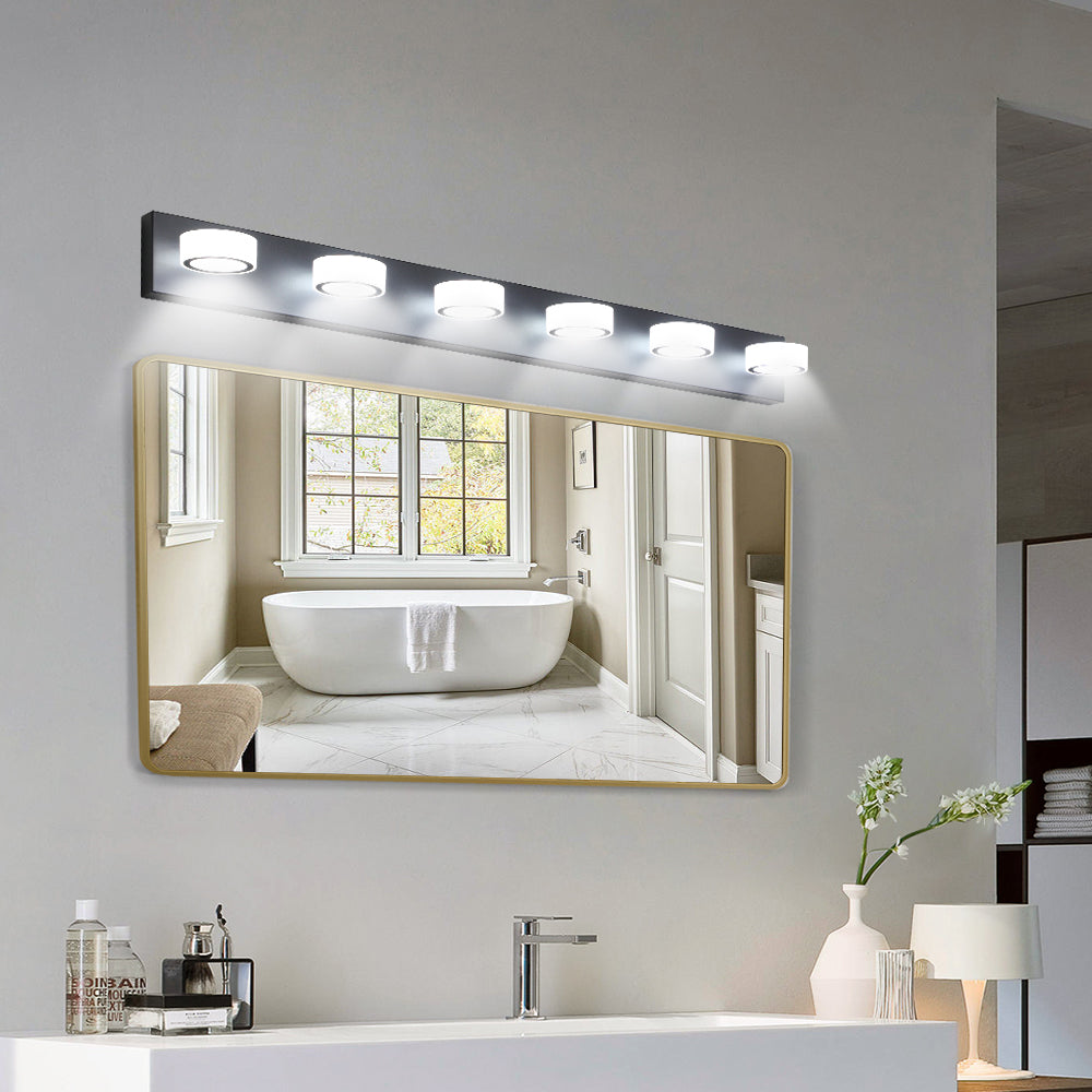 Jandcase 45in. Modern 6-Light LED Vanity Wall Light Black with Acrylic Shades Dimmable Bathroom Fixture