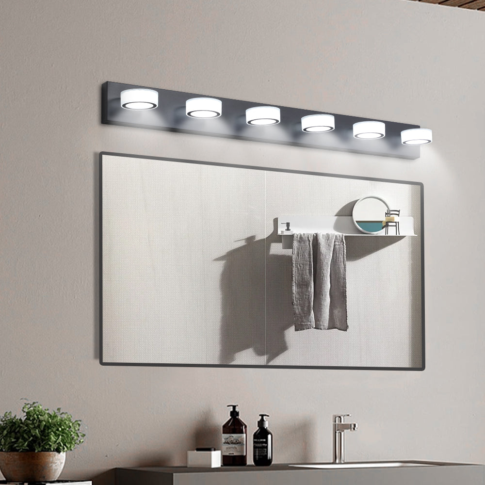 Jandcase 45in. Modern 6-Light LED Vanity Wall Light Black with Acrylic Shades Dimmable Bathroom Fixture