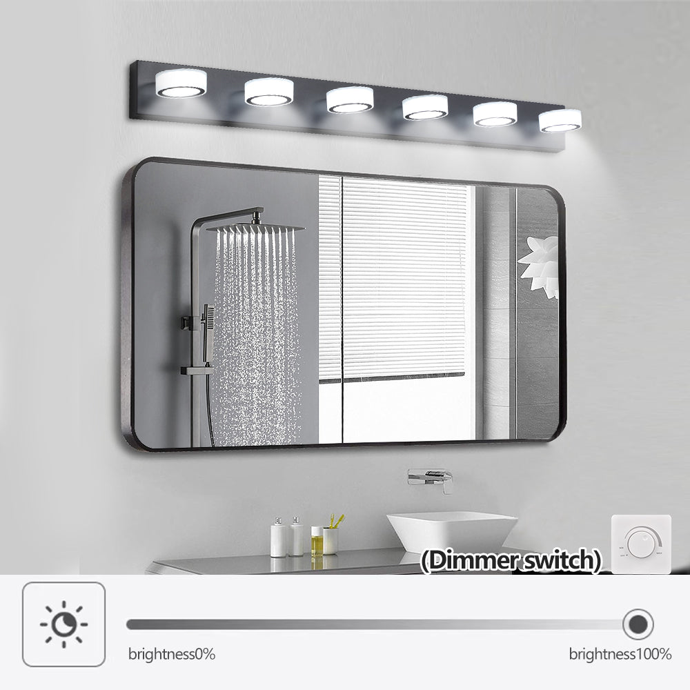 Jandcase 45in. Modern 6-Light LED Vanity Wall Light Black with Acrylic Shades Dimmable Bathroom Fixture
