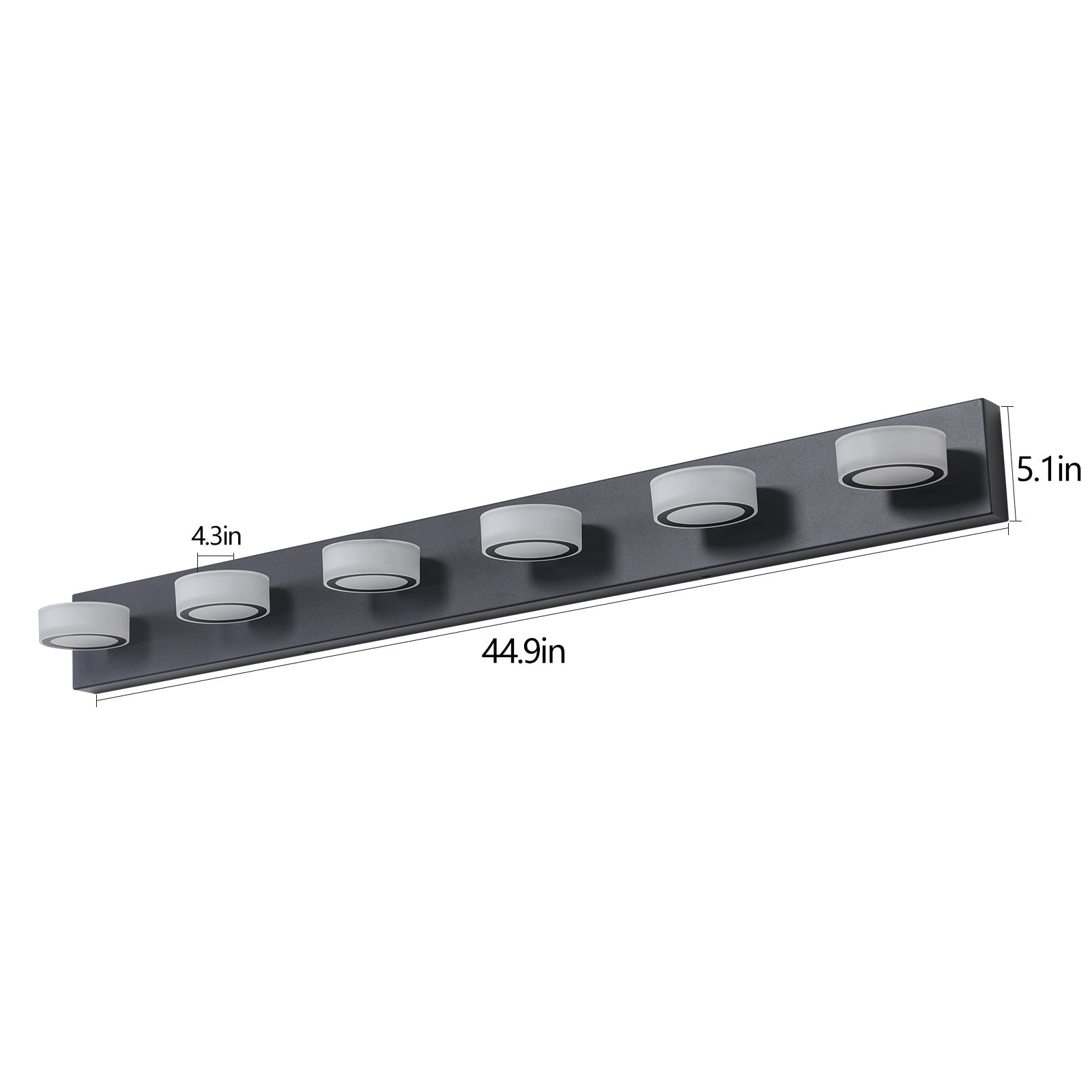 Jandcase 45in. Modern 6-Light LED Vanity Wall Light Black with Acrylic Shades Dimmable Bathroom Fixture