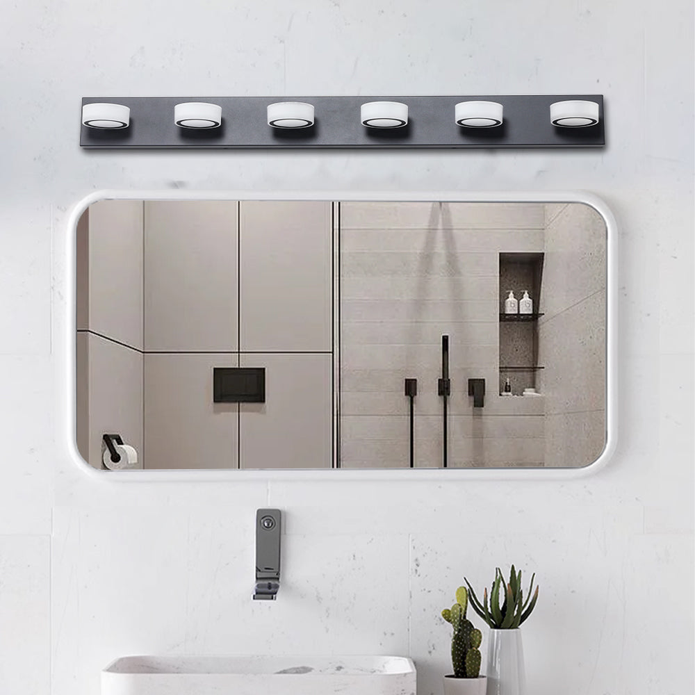 Jandcase 45in. Modern 6-Light LED Vanity Wall Light Black with Acrylic Shades Dimmable Bathroom Fixture