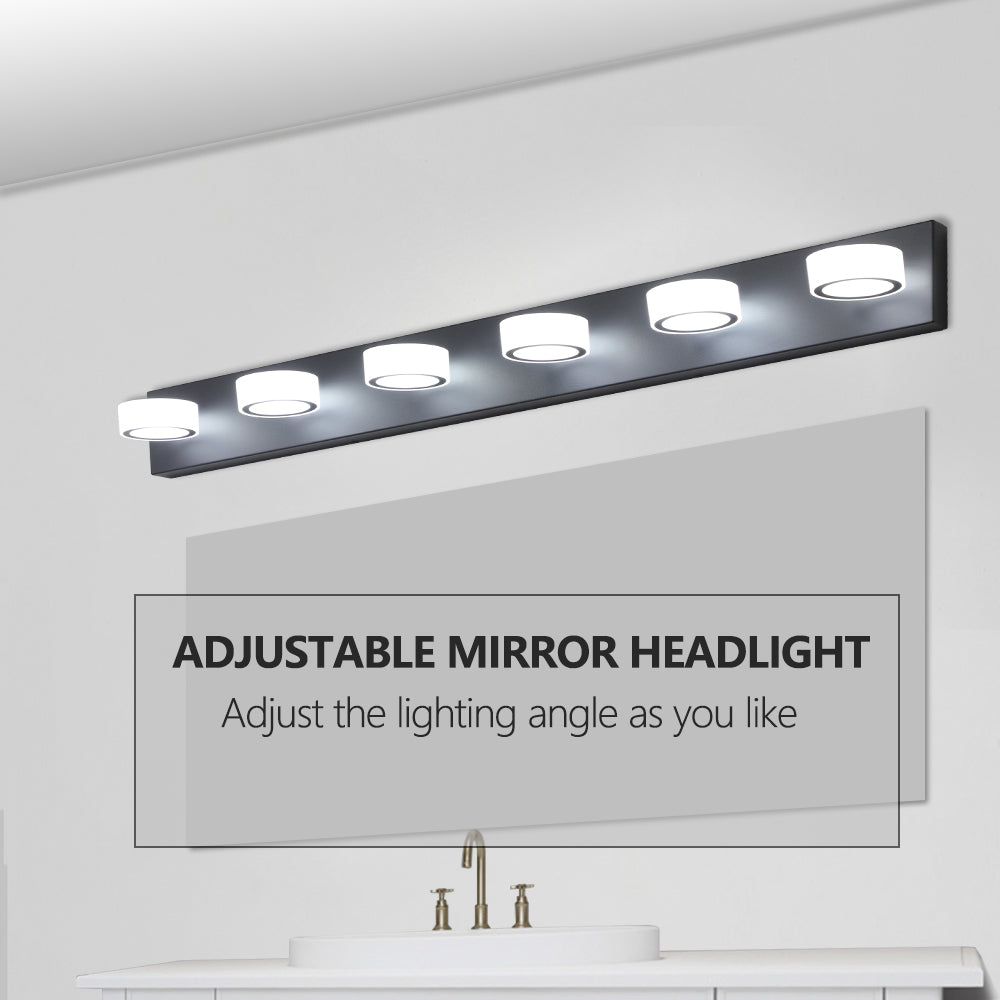 Jandcase 45in. Modern 6-Light LED Vanity Wall Light Black with Acrylic Shades Dimmable Bathroom Fixture