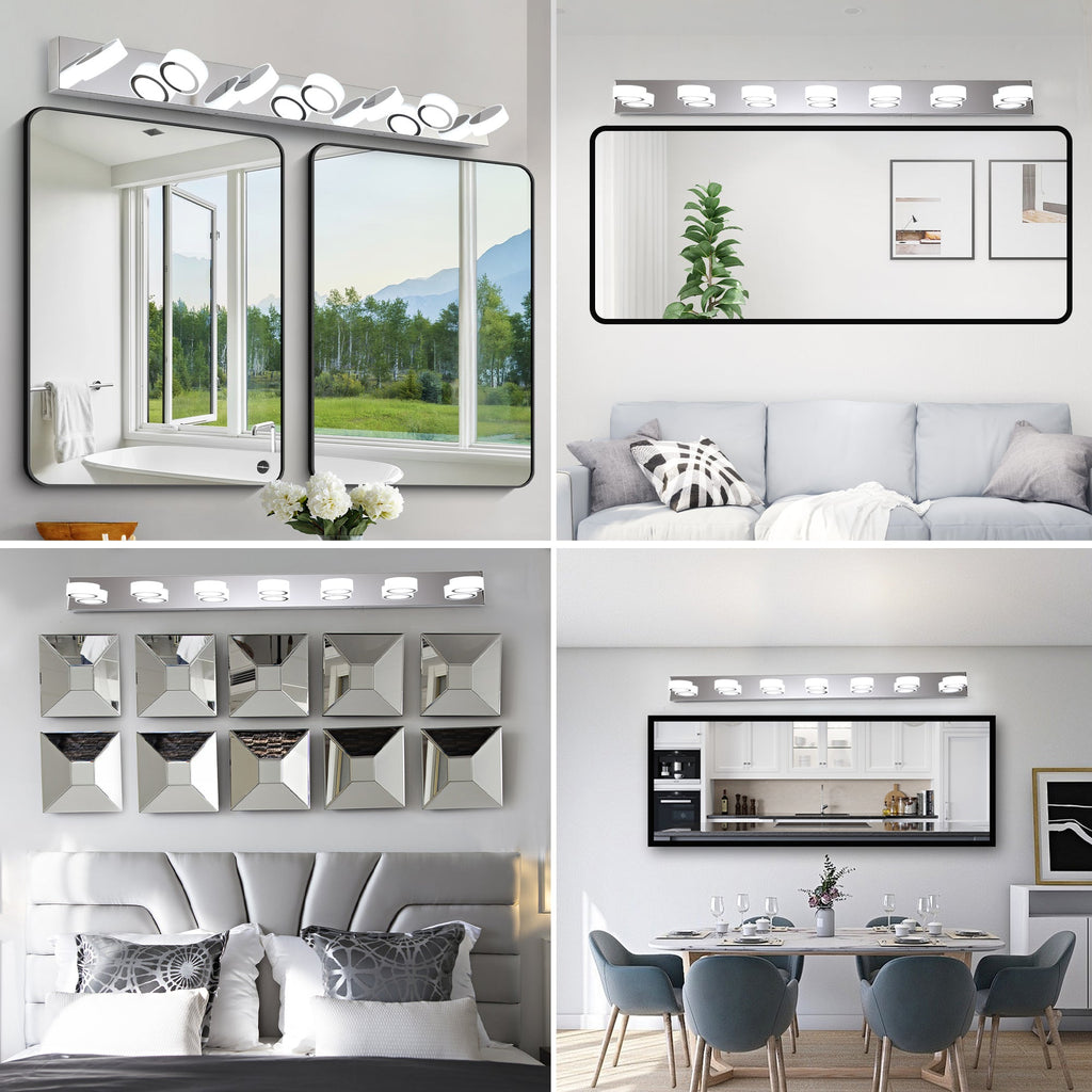 Jandcase 52in. Modern 7-Light LED Vanity Wall Sconce Chrome with Acrylic Shades Dimmable Bathroom Light