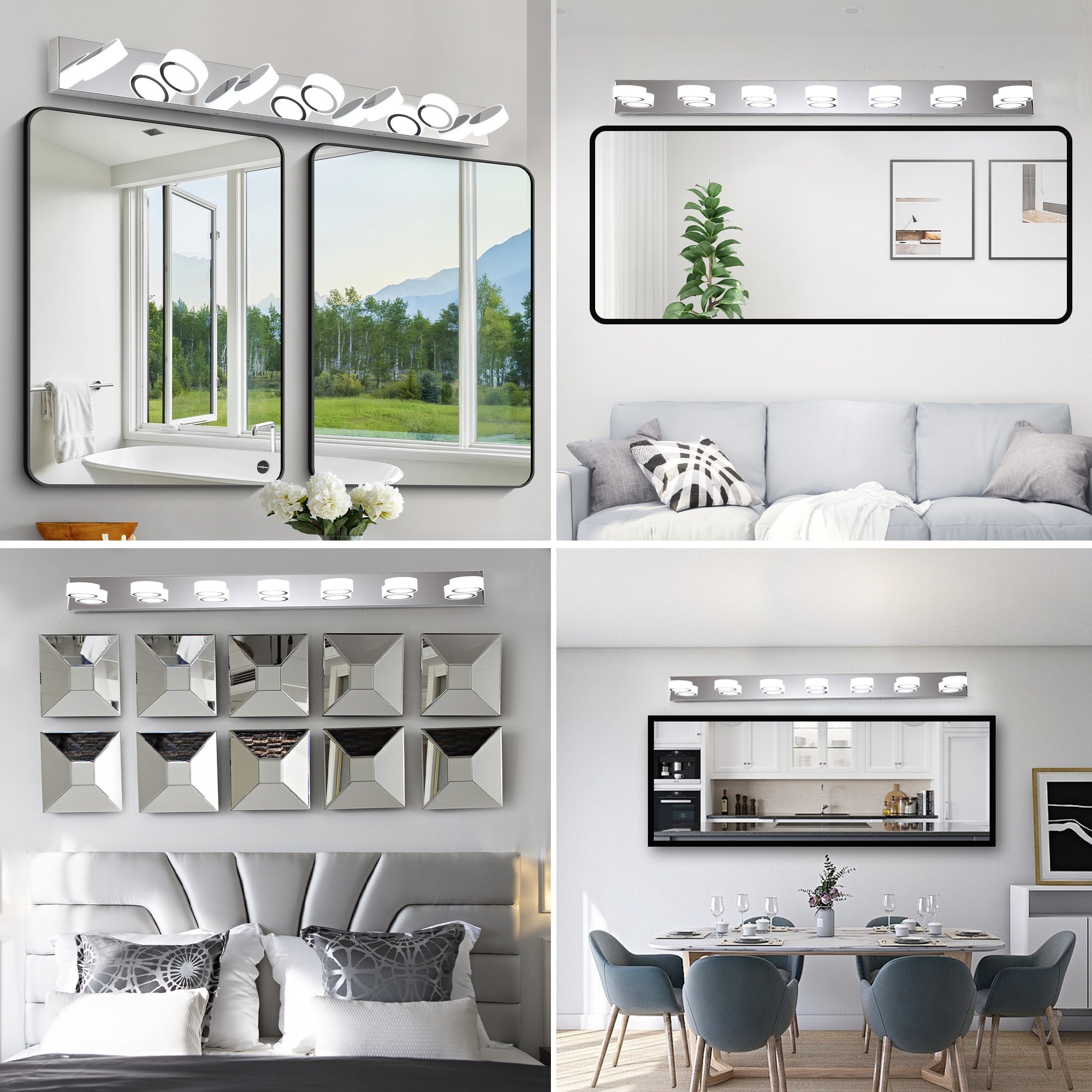 Jandcase 52in. Modern 7-Light LED Vanity Wall Sconce Chrome with Acrylic Shades Dimmable Bathroom Light