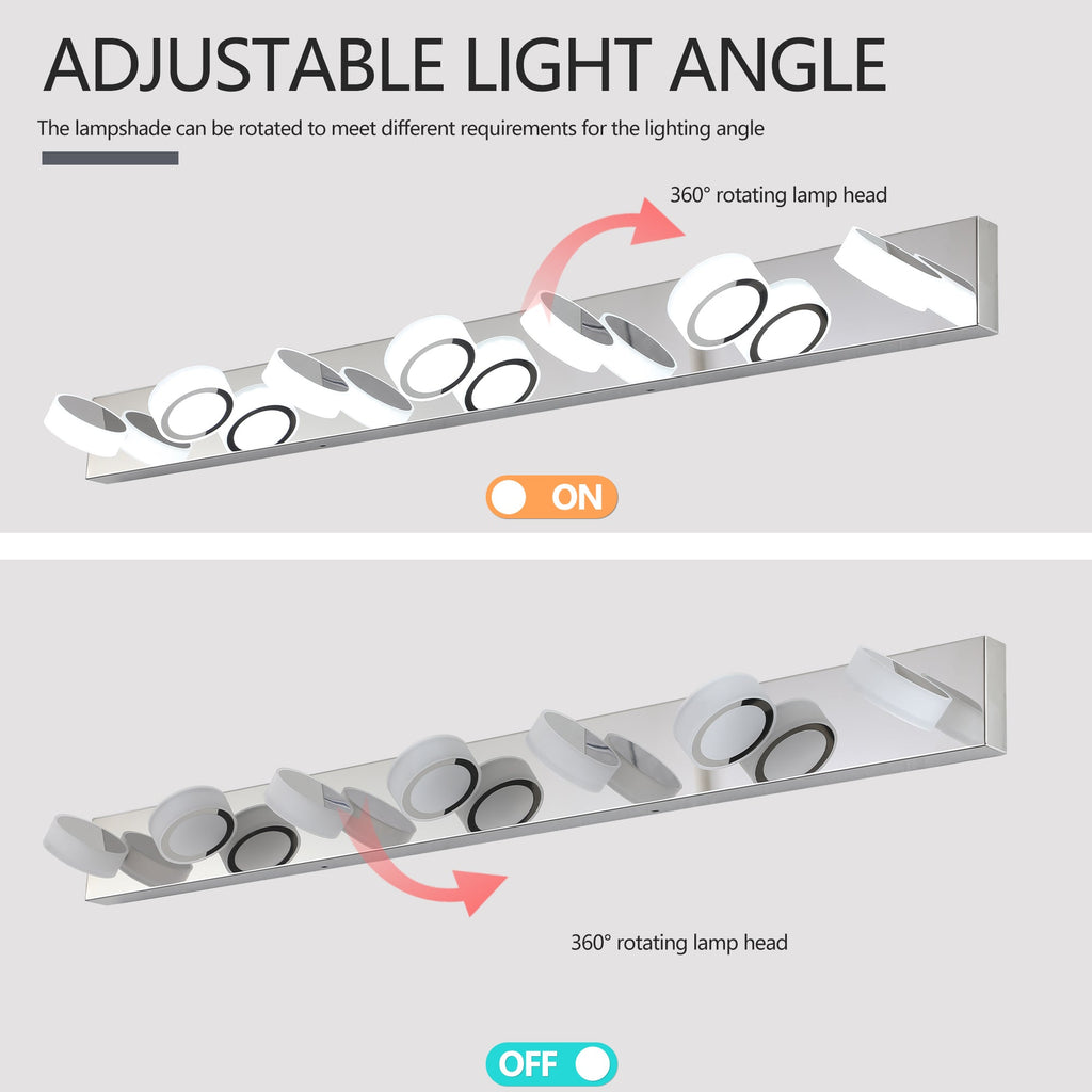 Jandcase 52in. Modern 7-Light LED Vanity Wall Sconce Chrome with Acrylic Shades Dimmable Bathroom Light