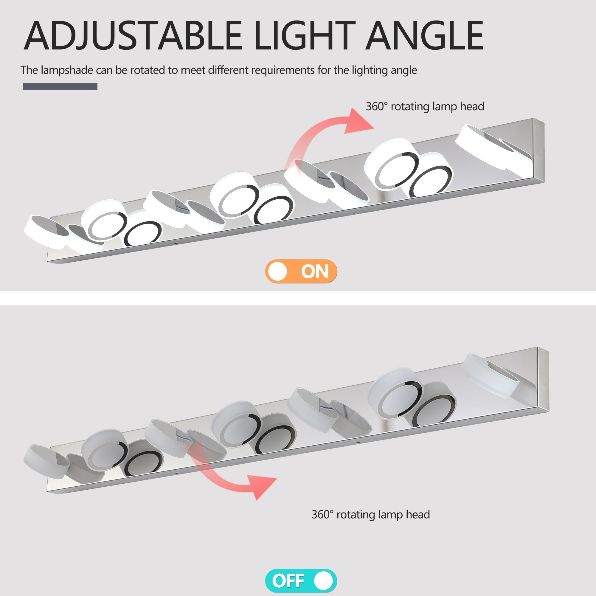 Jandcase 52in. Modern 7-Light LED Vanity Wall Sconce Chrome with Acrylic Shades Dimmable Bathroom Light