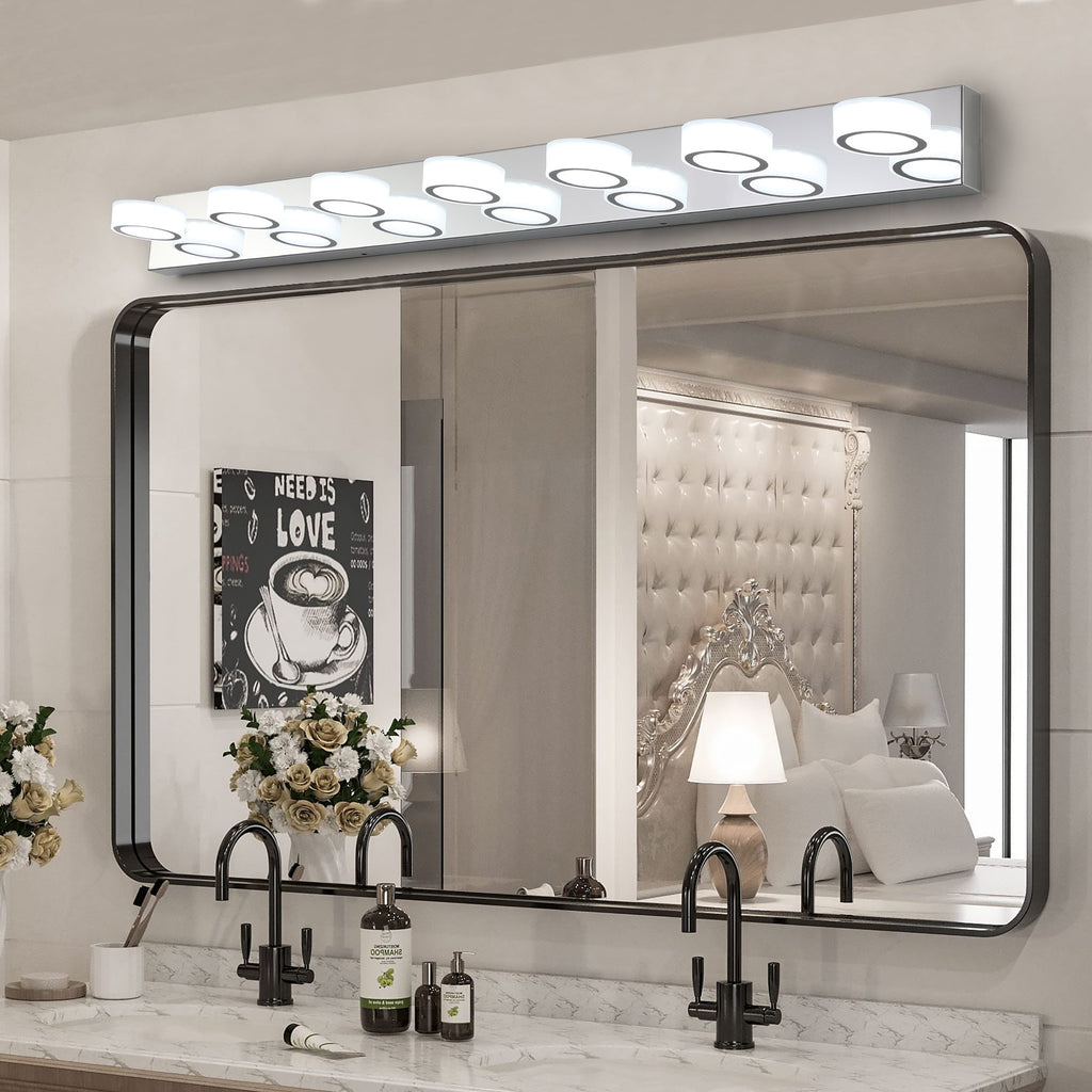 Jandcase 52in. Modern 7-Light LED Vanity Wall Sconce Chrome with Acrylic Shades Dimmable Bathroom Light