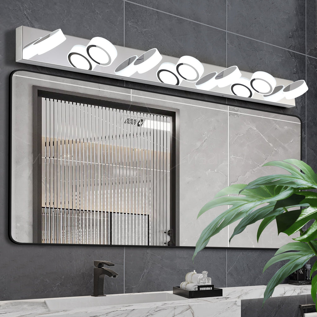 Jandcase 52in. Modern 7-Light LED Vanity Wall Sconce Chrome with Acrylic Shades Dimmable Bathroom Light
