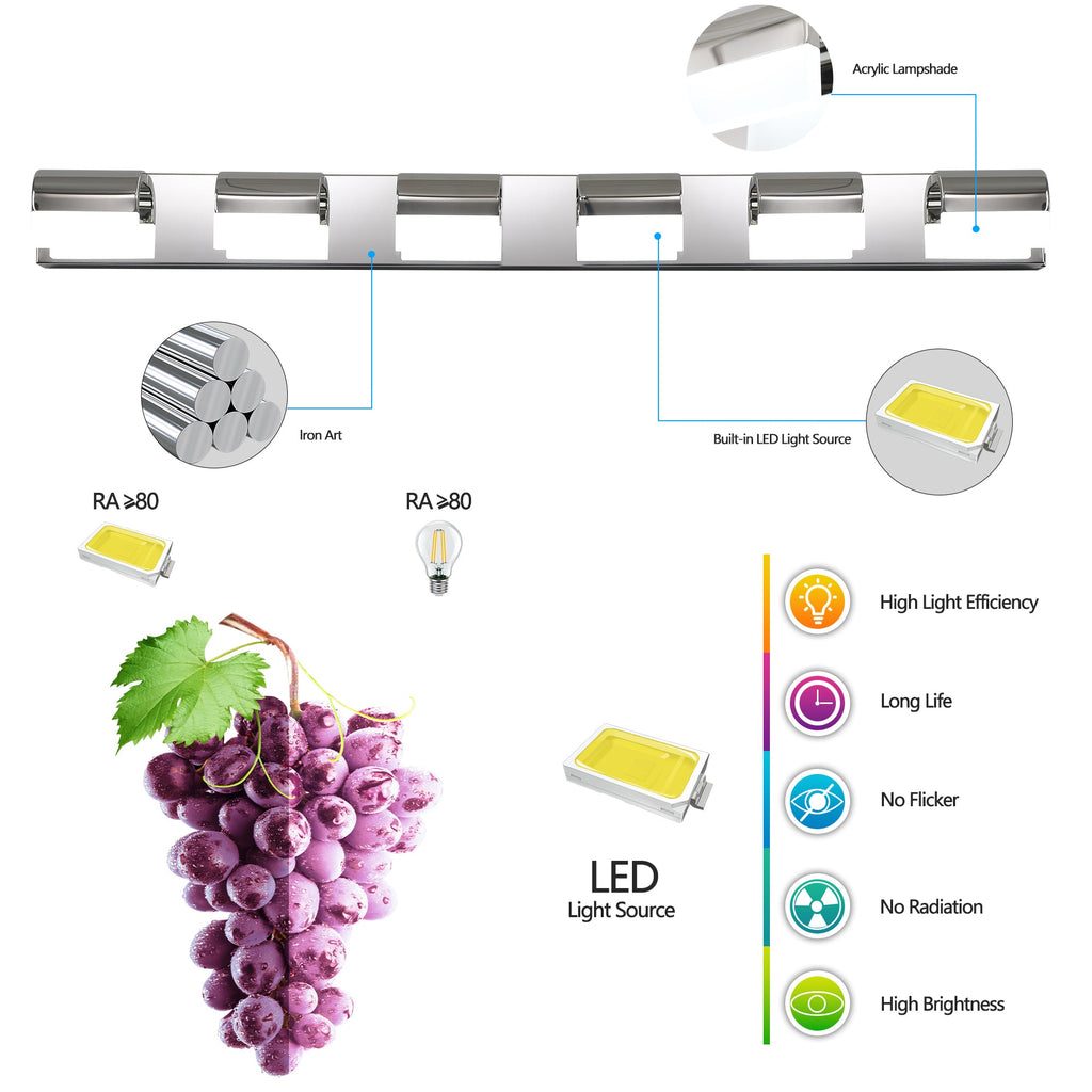 Jandcase Modern Bathroom Vanity Lighting 6-Light LED Vanity Lights Over Mirror Bath Wall Lighting