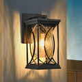Jandcase 14in Outdoor Wall Lantern Black Crackled Glass Weather-Resistant Exterior Sconce Modern Porch Patio Entryway Light E26 Base