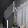 Jandcase 17.7 in. Brass Modern 7-Light Linear Pendant Chandelier with Adjustable Hanging Cords and Raindrop Glass Shades