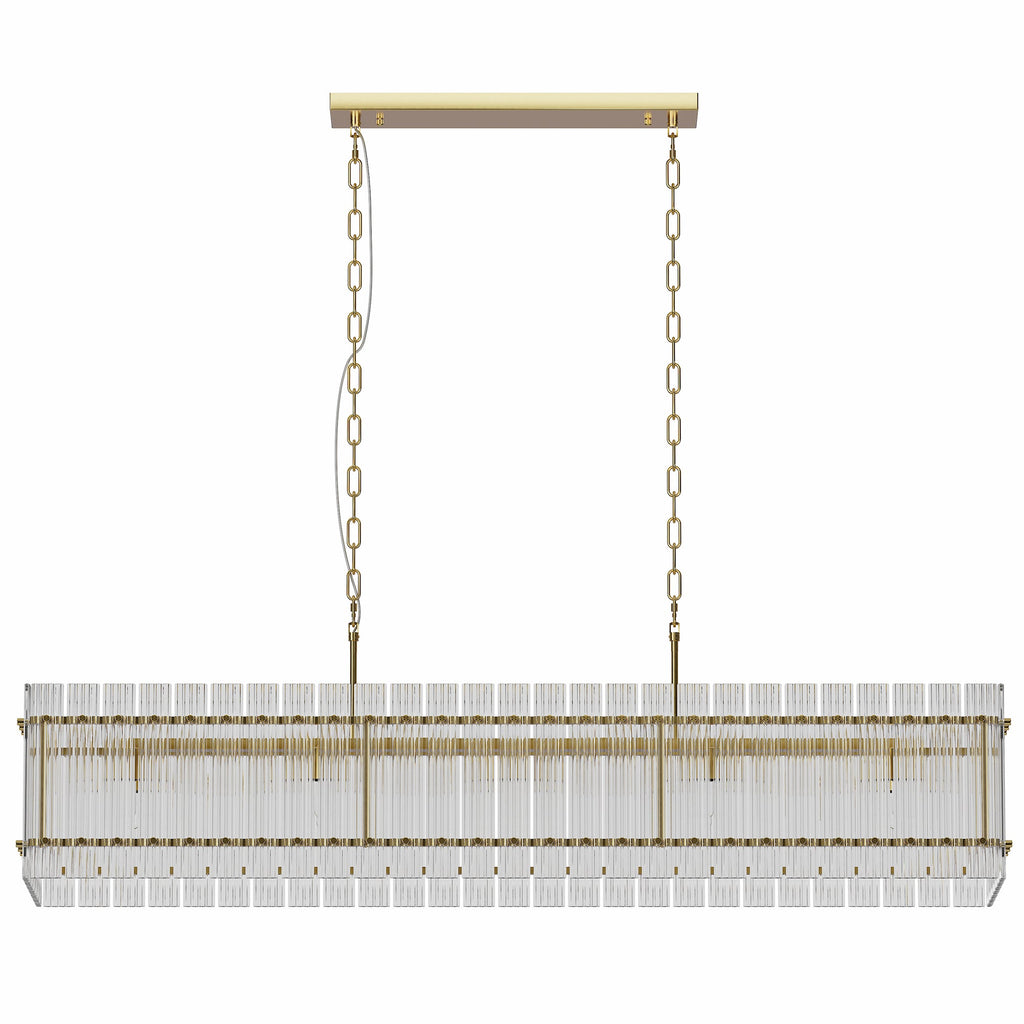 Jandcase 53.9 in. Gold Crystal Chandelier LED 10-Light Modern Glass Iron Ceiling Fixture Adjustable Height Semi Flush Mount for Dining Room Living Room