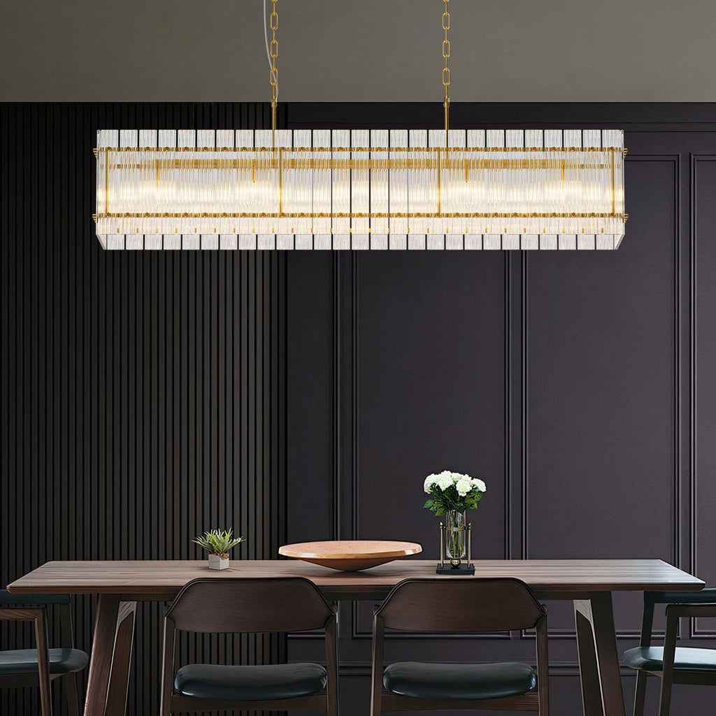 Jandcase 53.9 in. Gold Crystal Chandelier LED 10-Light Modern Glass Iron Ceiling Fixture Adjustable Height Semi Flush Mount for Dining Room Living Room