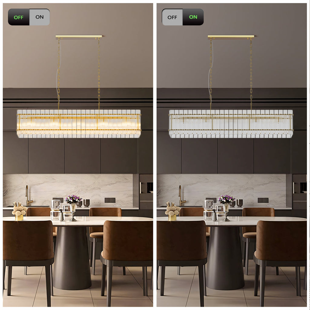 Jandcase 53.9 in. Gold Crystal Chandelier LED 10-Light Modern Glass Iron Ceiling Fixture Adjustable Height Semi Flush Mount for Dining Room Living Room