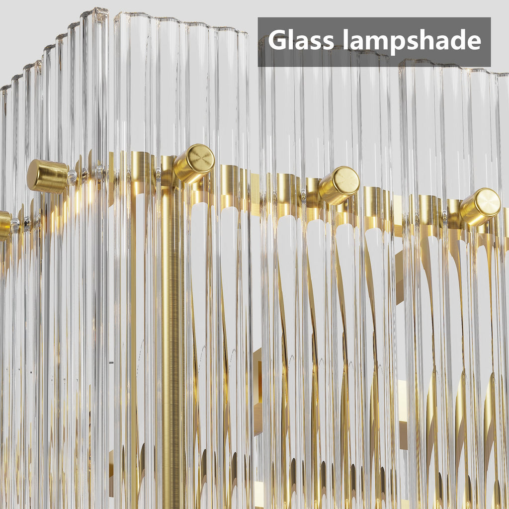 Jandcase 53.9 in. Gold Crystal Chandelier LED 10-Light Modern Glass Iron Ceiling Fixture Adjustable Height Semi Flush Mount for Dining Room Living Room
