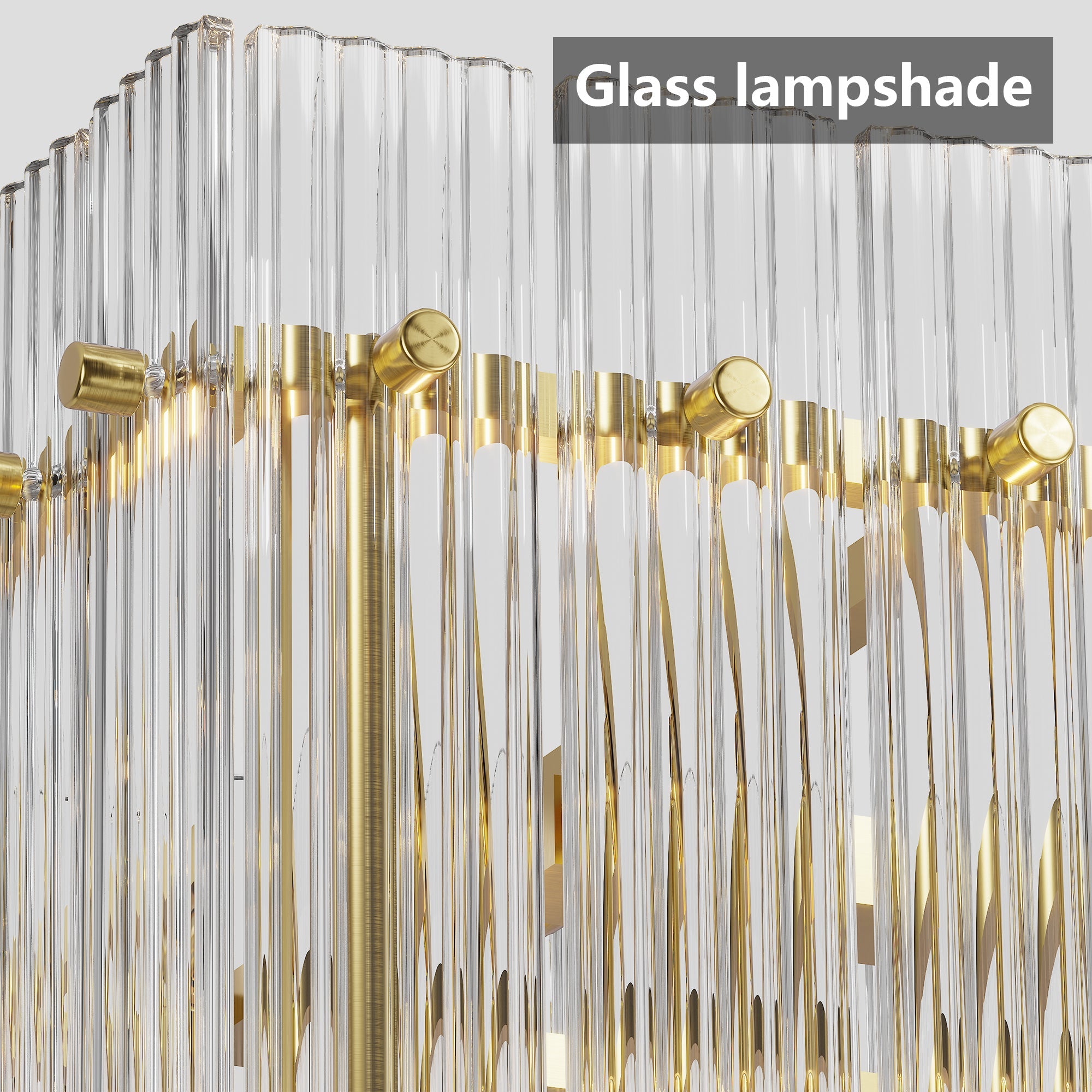 Jandcase 53.9 in. Gold Crystal Chandelier LED 10-Light Modern Glass Iron Ceiling Fixture Adjustable Height Semi Flush Mount for Dining Room Living Room