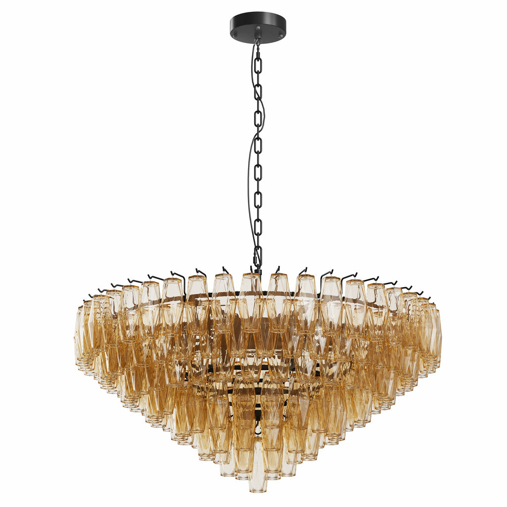 Jandcase 37in. Black 14-Light Tiered Smoke Glass Tube Chandelier Modern Large Ceiling Light for Dining Room Living Room Kitchen Island Bedroom